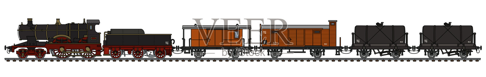 老式蒸汽货运列车插画图片素材