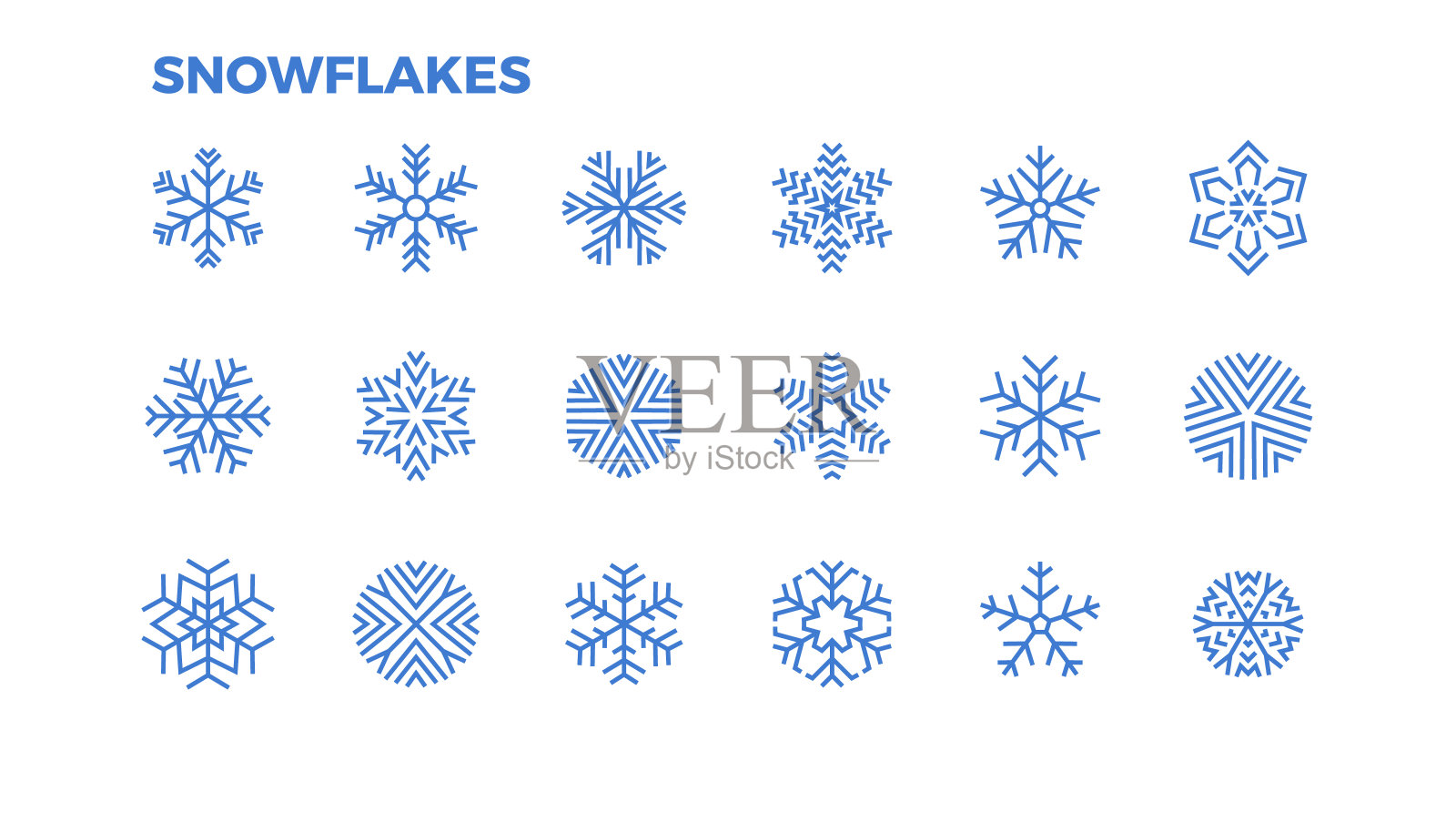 雪花图标。用于装饰冬季主题和圣诞节的雪花晶体。可编辑的中风。设计元素图片