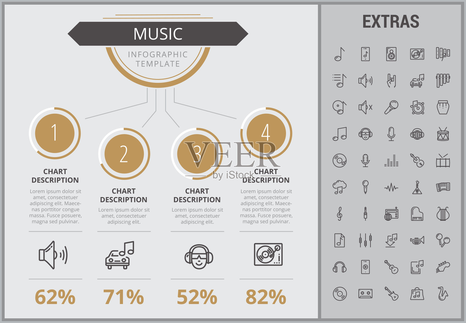 音乐信息图表模板，元素和图标插画图片素材