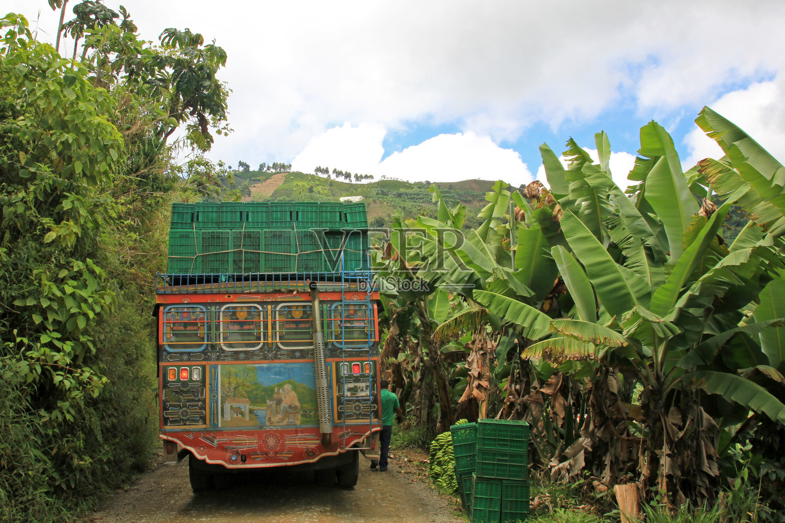 哥伦比亚安蒂奥基亚El Jardin附近，正在装载香蕉运输照片摄影图片