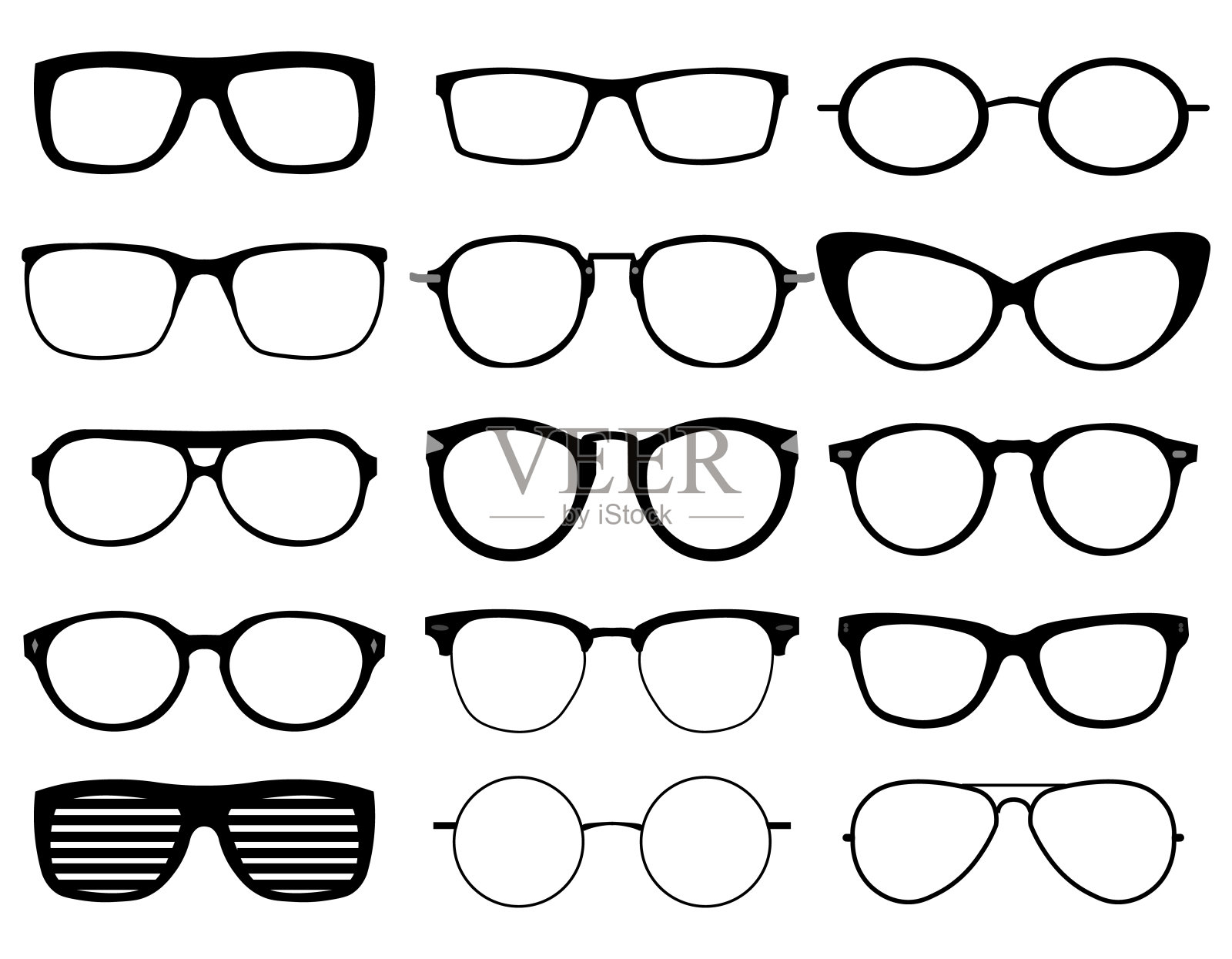 眼镜模特偶像，男人，女人框架。太阳镜，眼镜黑色的轮廓孤立在白色上。设计元素图片