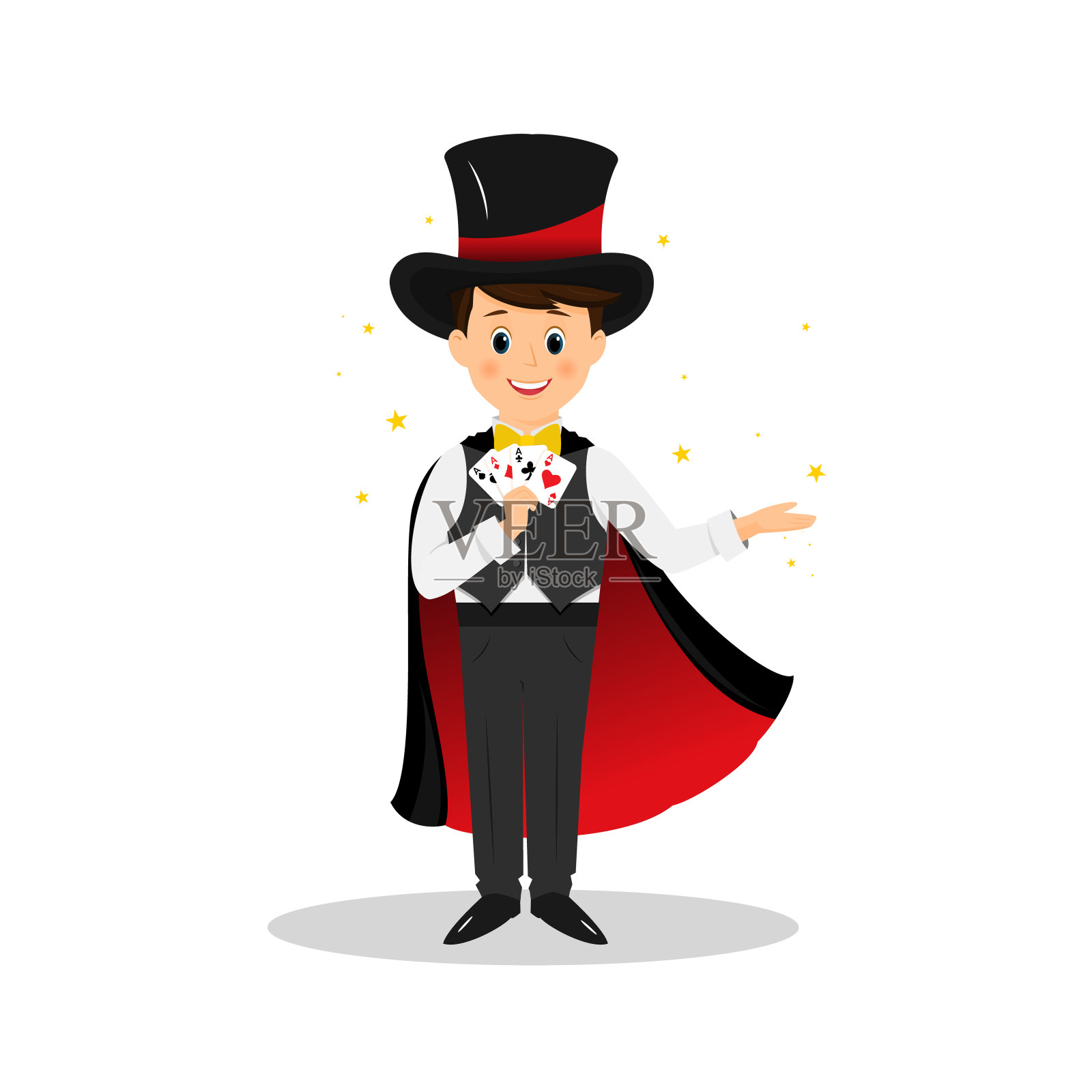 魔术师戴着帽子和扑克牌。插画图片素材
