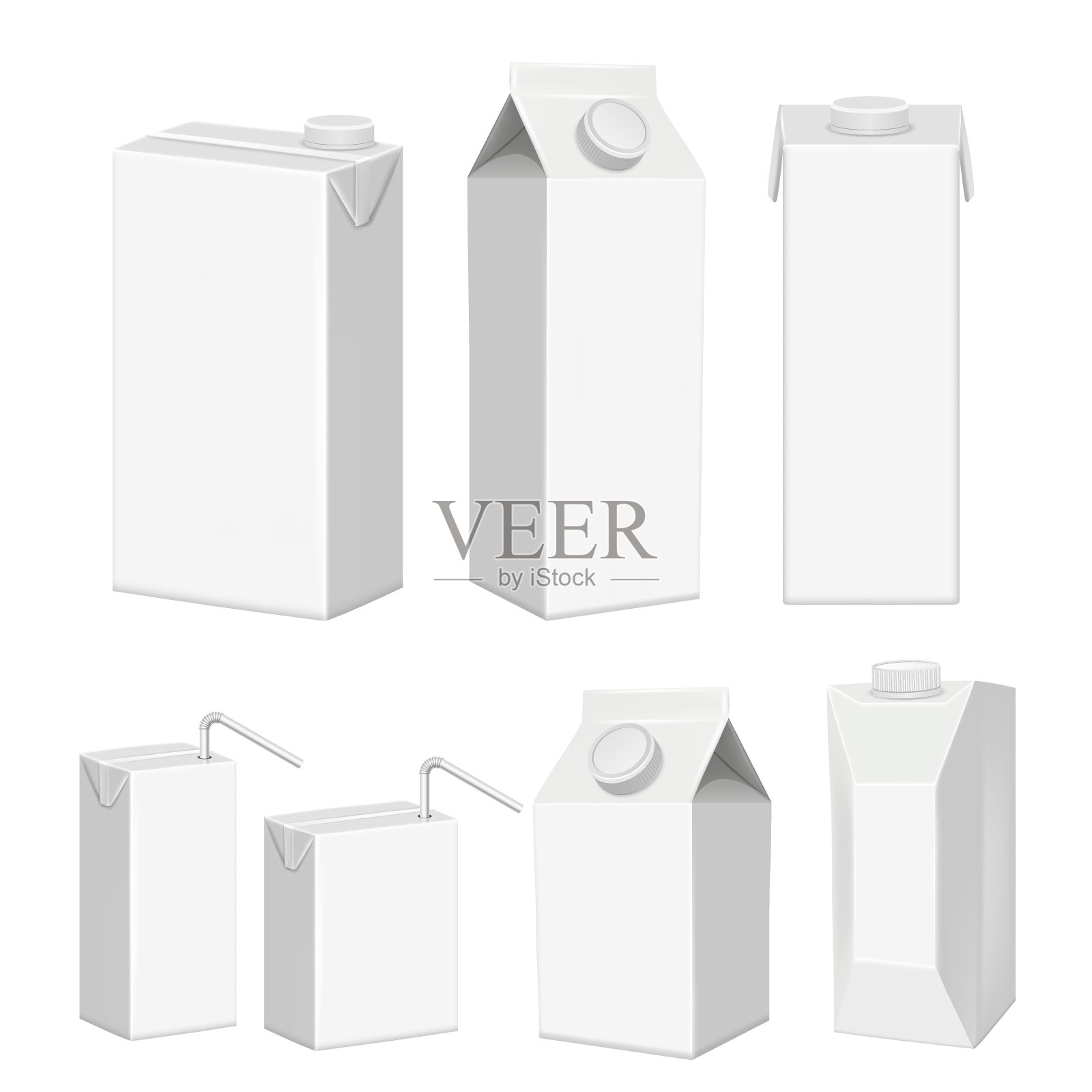 向量现实白空白果汁纸盒包装模板集插画图片素材
