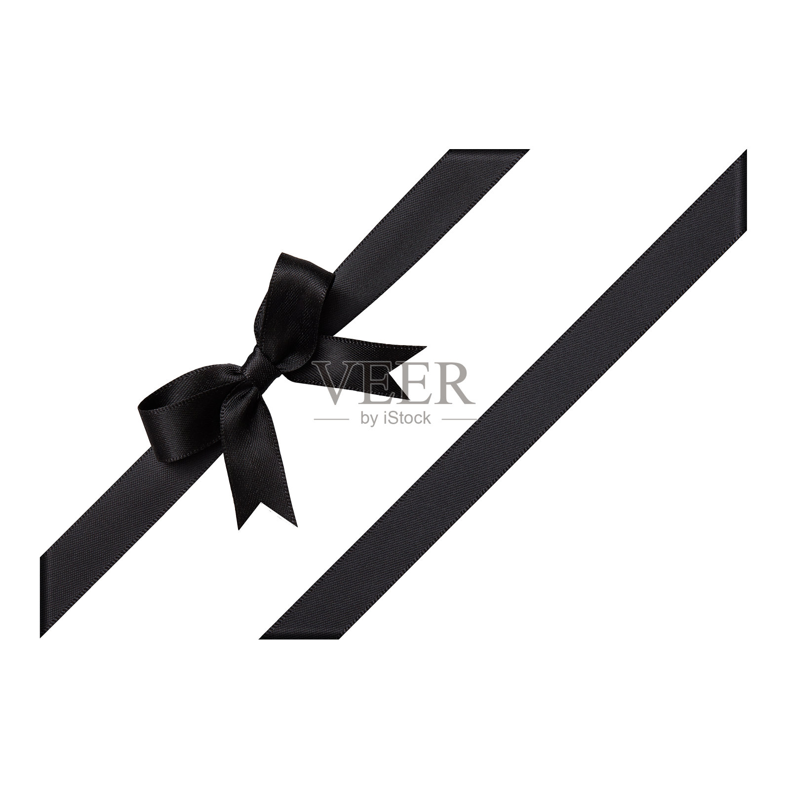 黑色的礼物丝带系在一个蝴蝶结上白色的背景，剪出顶视图照片摄影图片