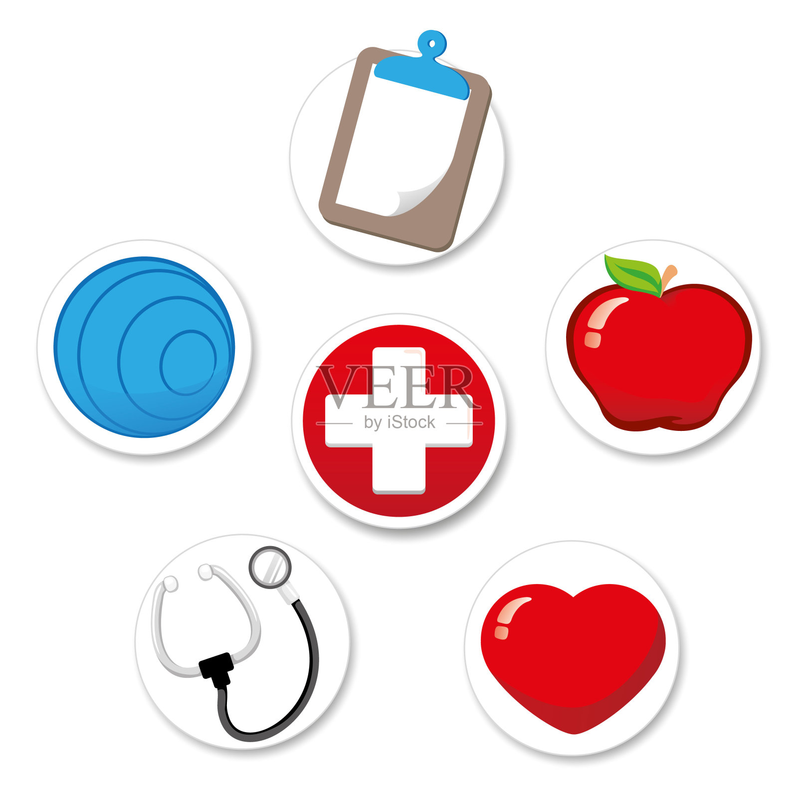 650/5000代表福利和健康的图标。普拉提，医院，苹果，心脏，剪贴板和听诊器。理想的医疗和机构材料图标素材