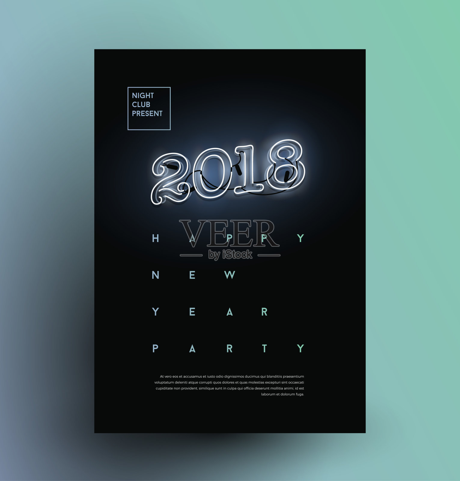 极简现代风格2018快乐新年派对海报设计模板素材