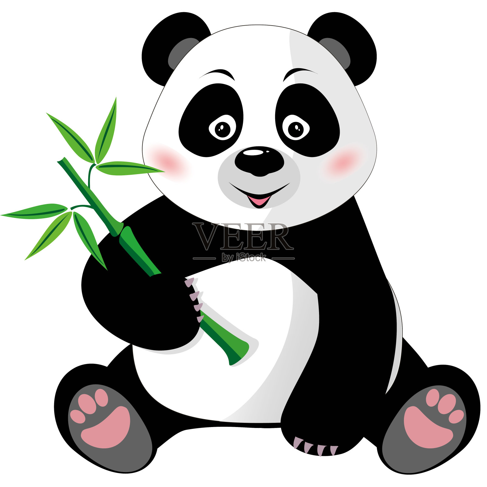 可爱的熊猫坐着用竹子孤立的白色插画图片素材