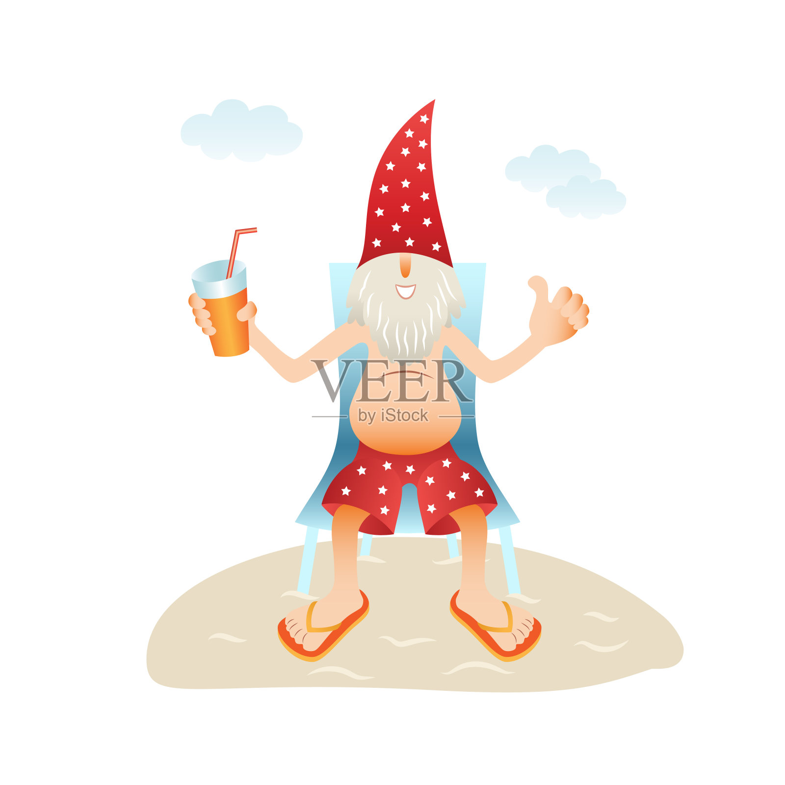 海滩上微笑的圣诞老人。插画图片素材