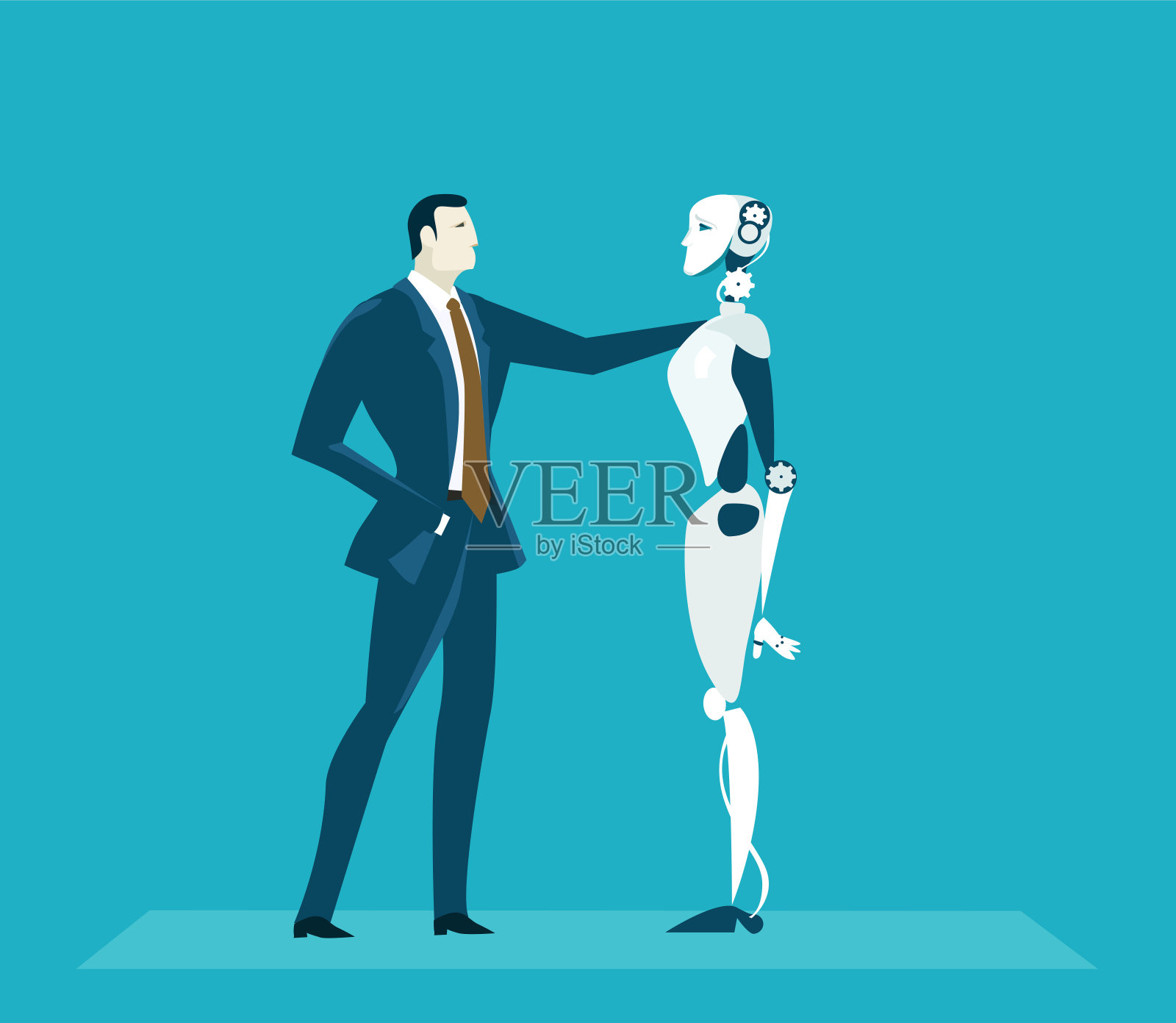 人类和机器人。人工智能新时代插画图片素材