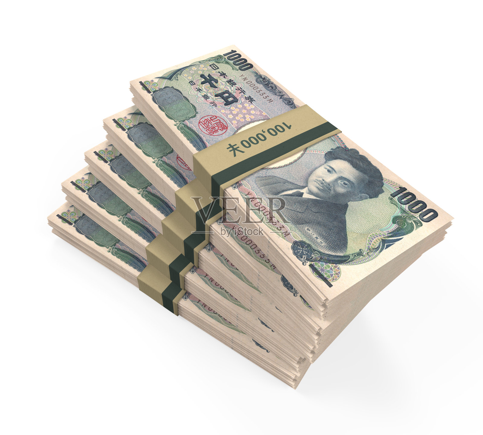 一叠1000日元纸币被隔离插画图片素材