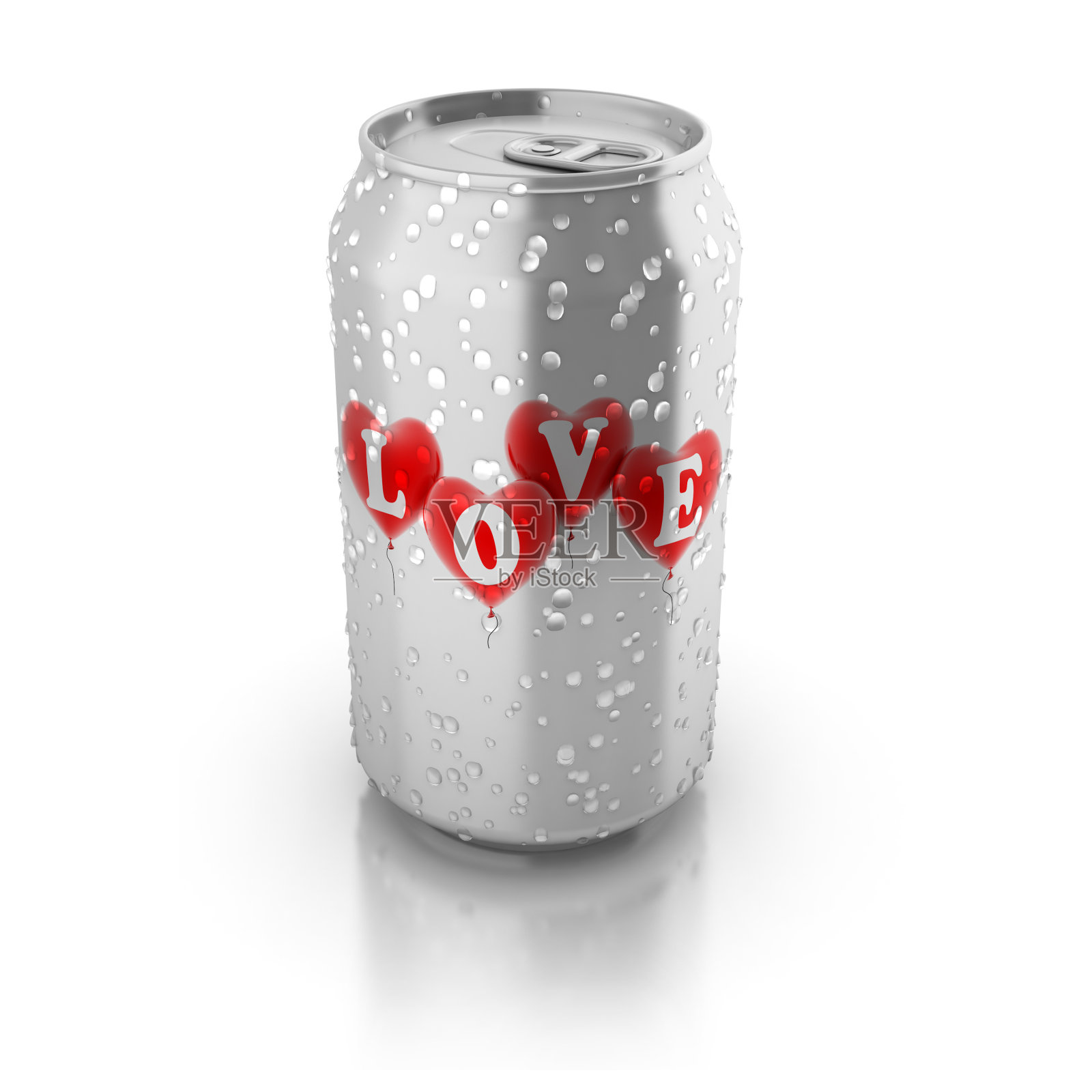 爱情药水3d概念-爱心印在铝罐孤立的插图插画图片素材