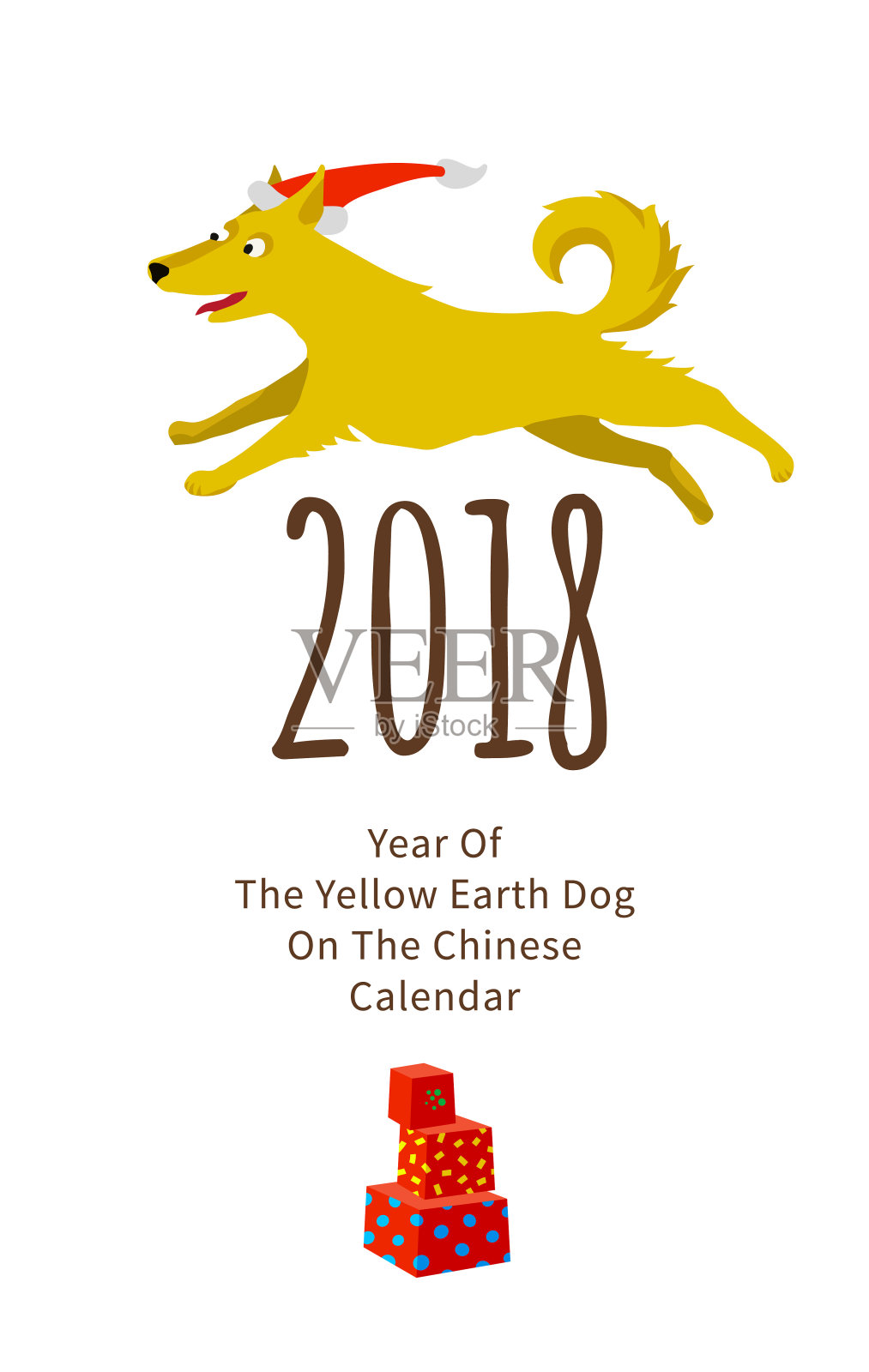 黄色土狗象征2018年中国日历。插画图片素材