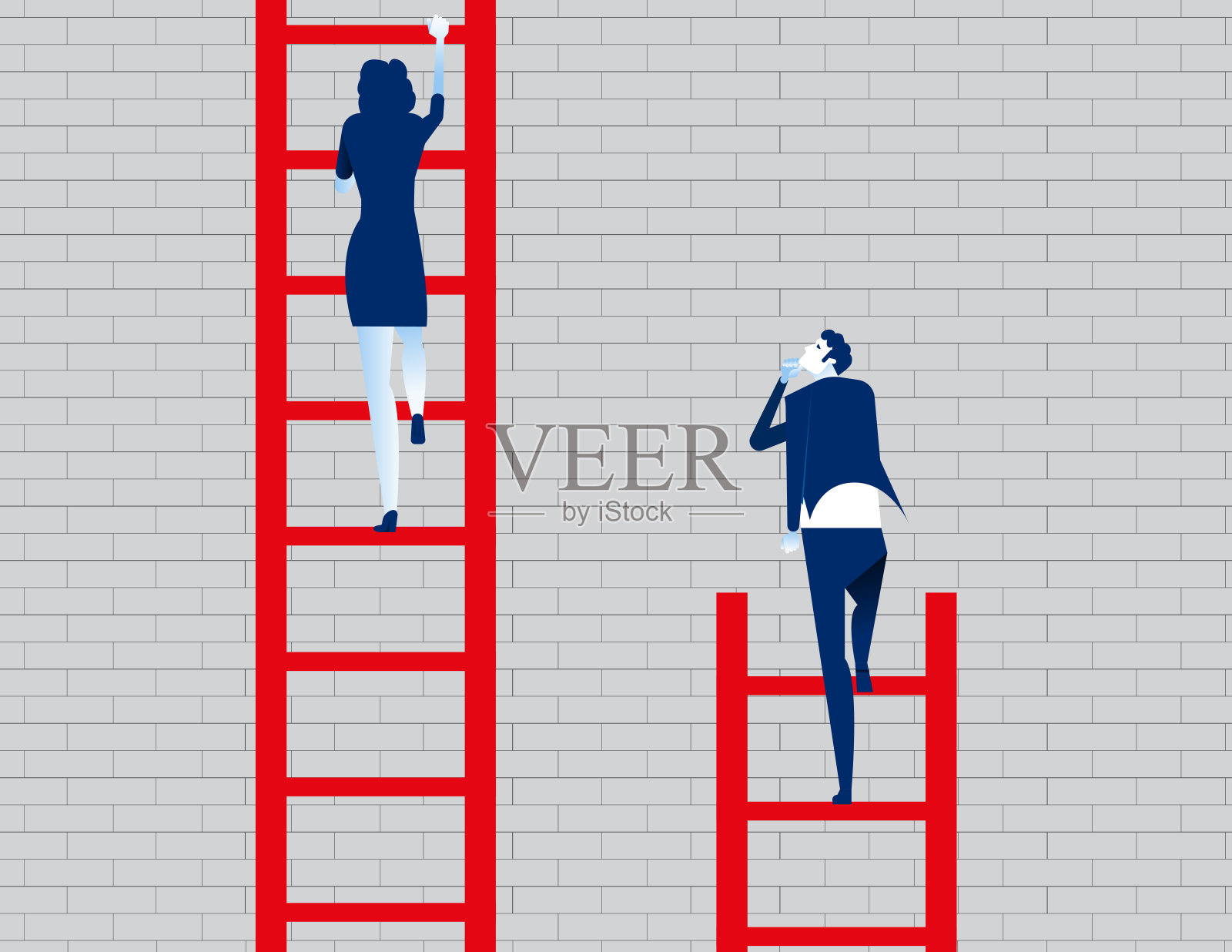 商业人士看着领导人爬上梯子。概念业务矢量插图。插画图片素材