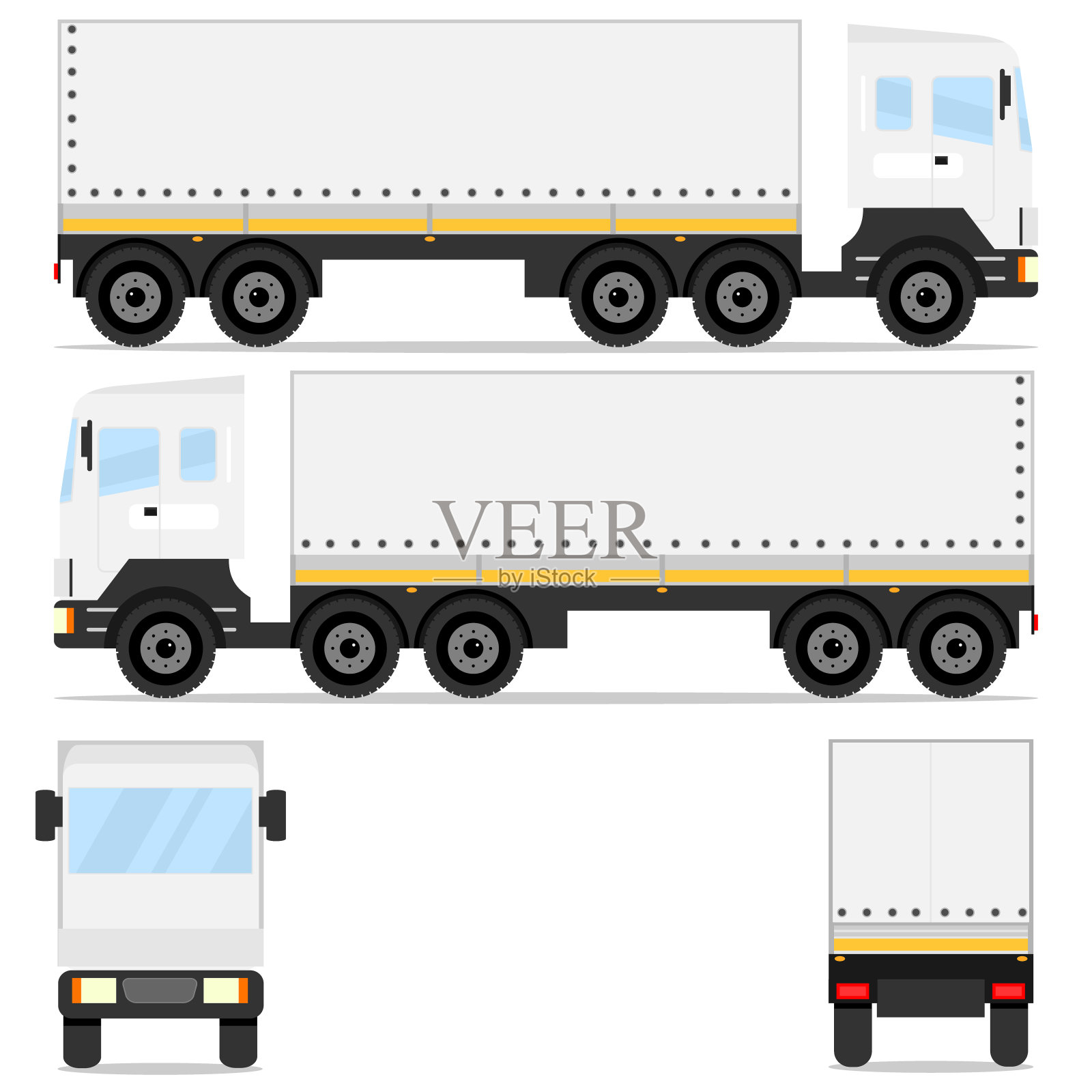 交付。货物的卡车。一辆大卡车从不同方向驶来。设计元素图片