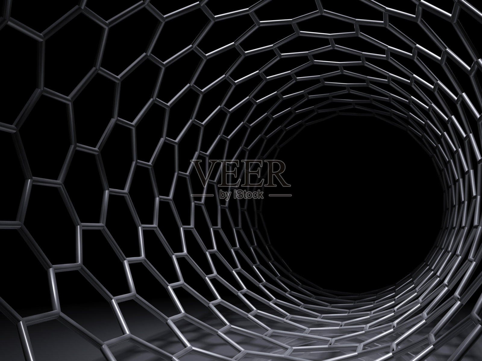 隧道六角形网格上方黑色。3 d插画图片素材