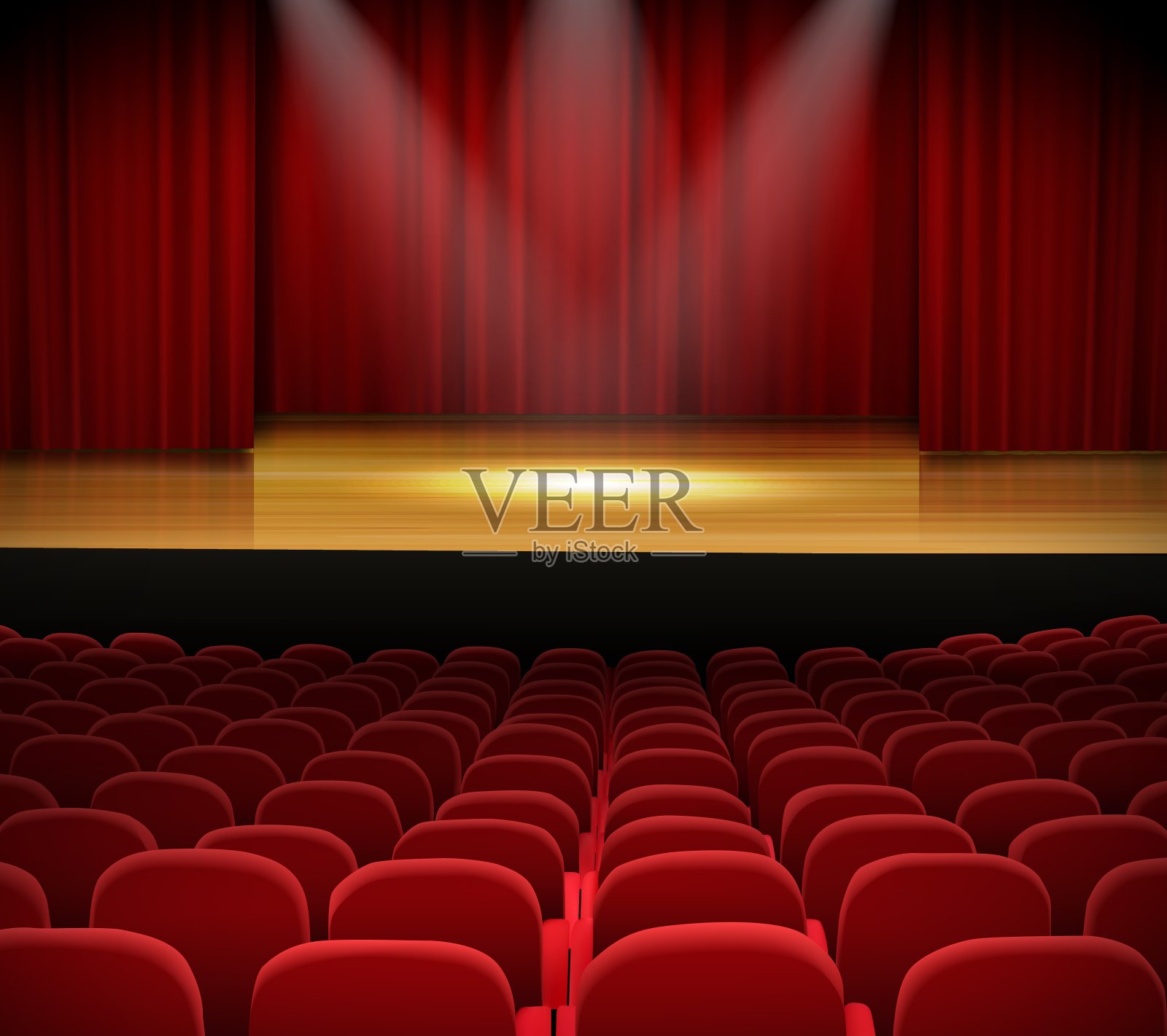 有红色窗帘和座位的剧场舞台插画图片素材