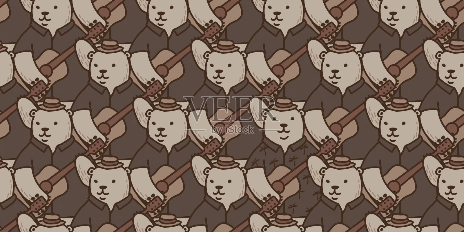 熊无缝模式北极熊矢量吉他孤立背景壁纸棕色设计元素图片