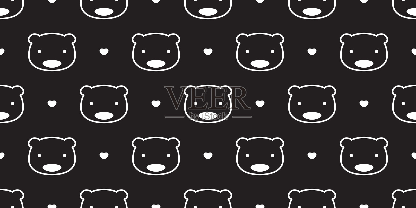 无缝图案熊北极熊矢量心情人节泰迪壁纸背景黑色设计元素图片