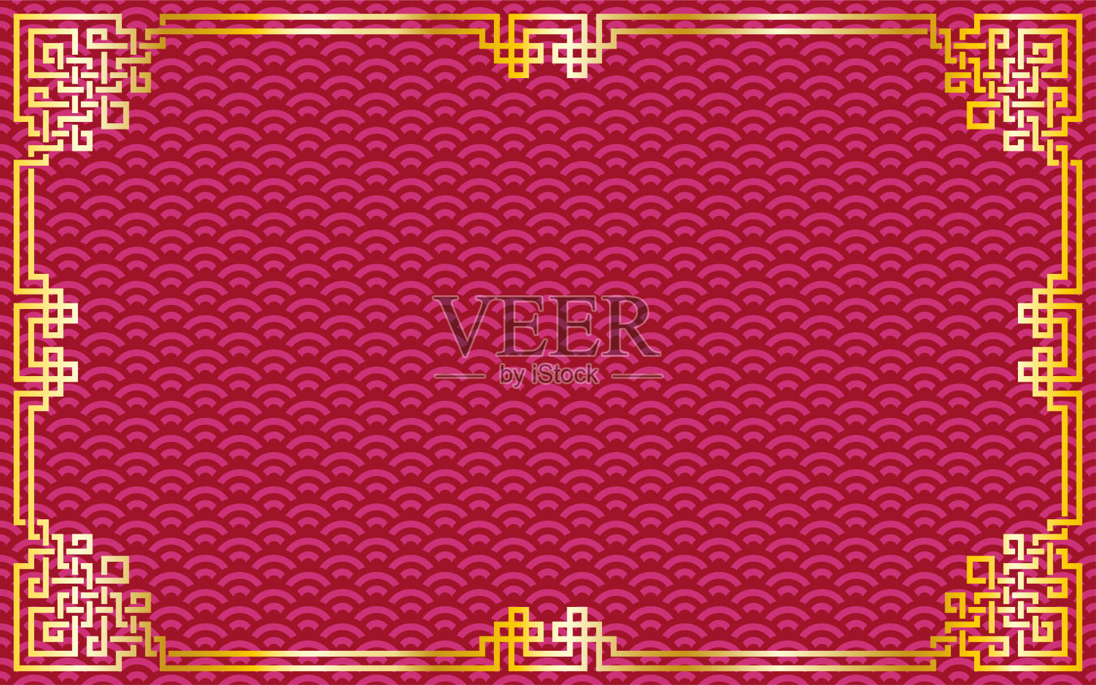 东方复古金框上的红色/紫色图案背景为中国新年庆祝卡，海报，横幅或传单，矢量插画图片素材