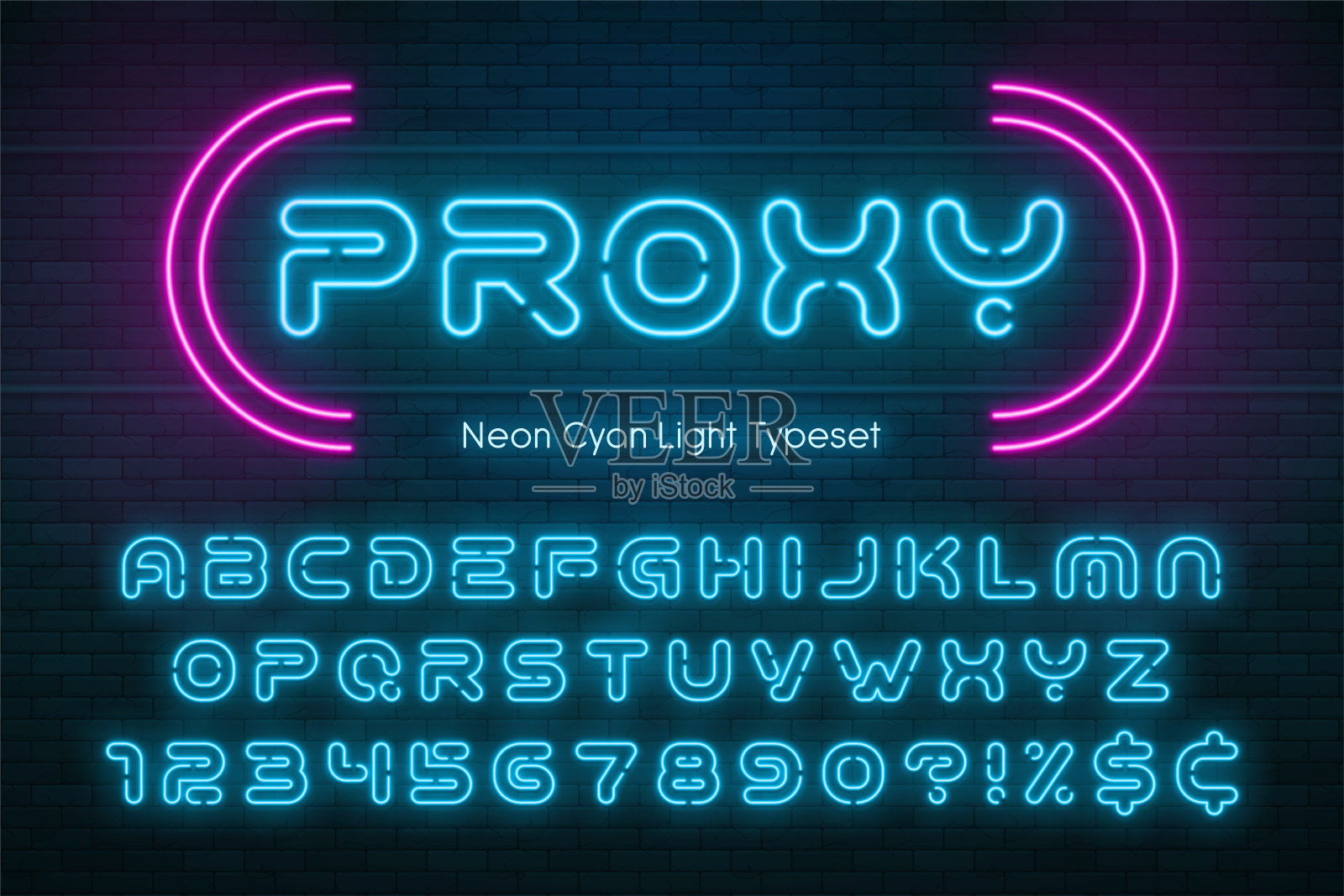 霓虹灯字母，未来派的额外发光字体插画图片素材