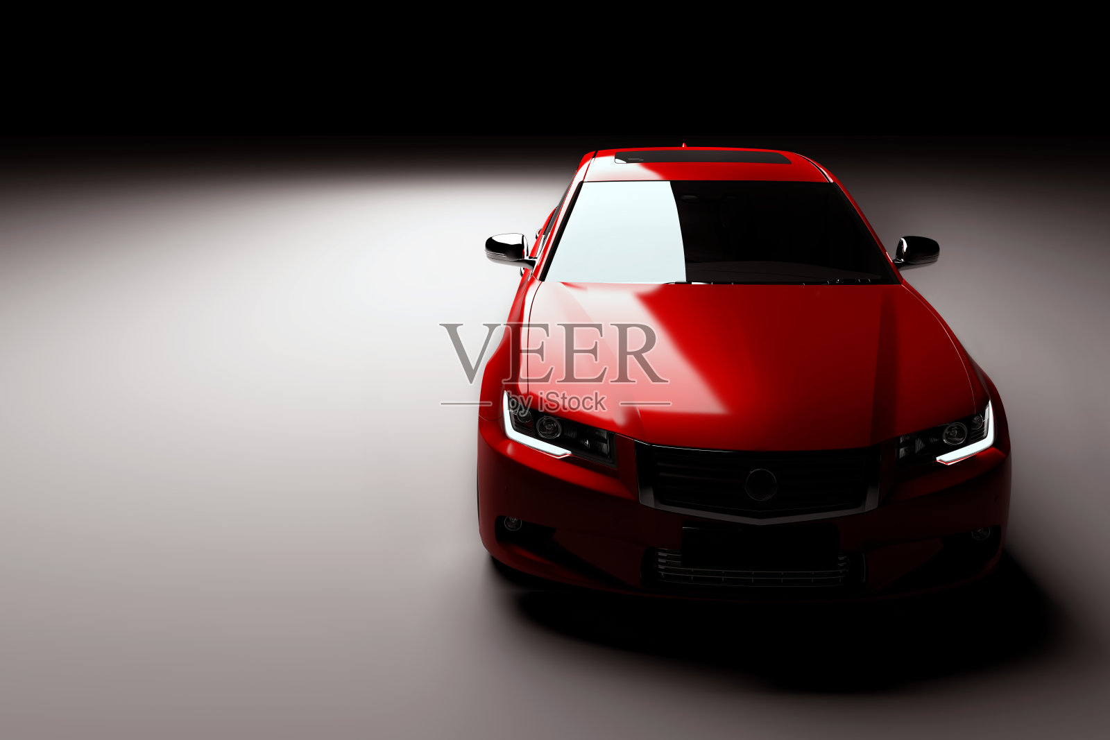 新的红色金属轿车轿车在聚光灯下。现代设计,brandless。照片摄影图片
