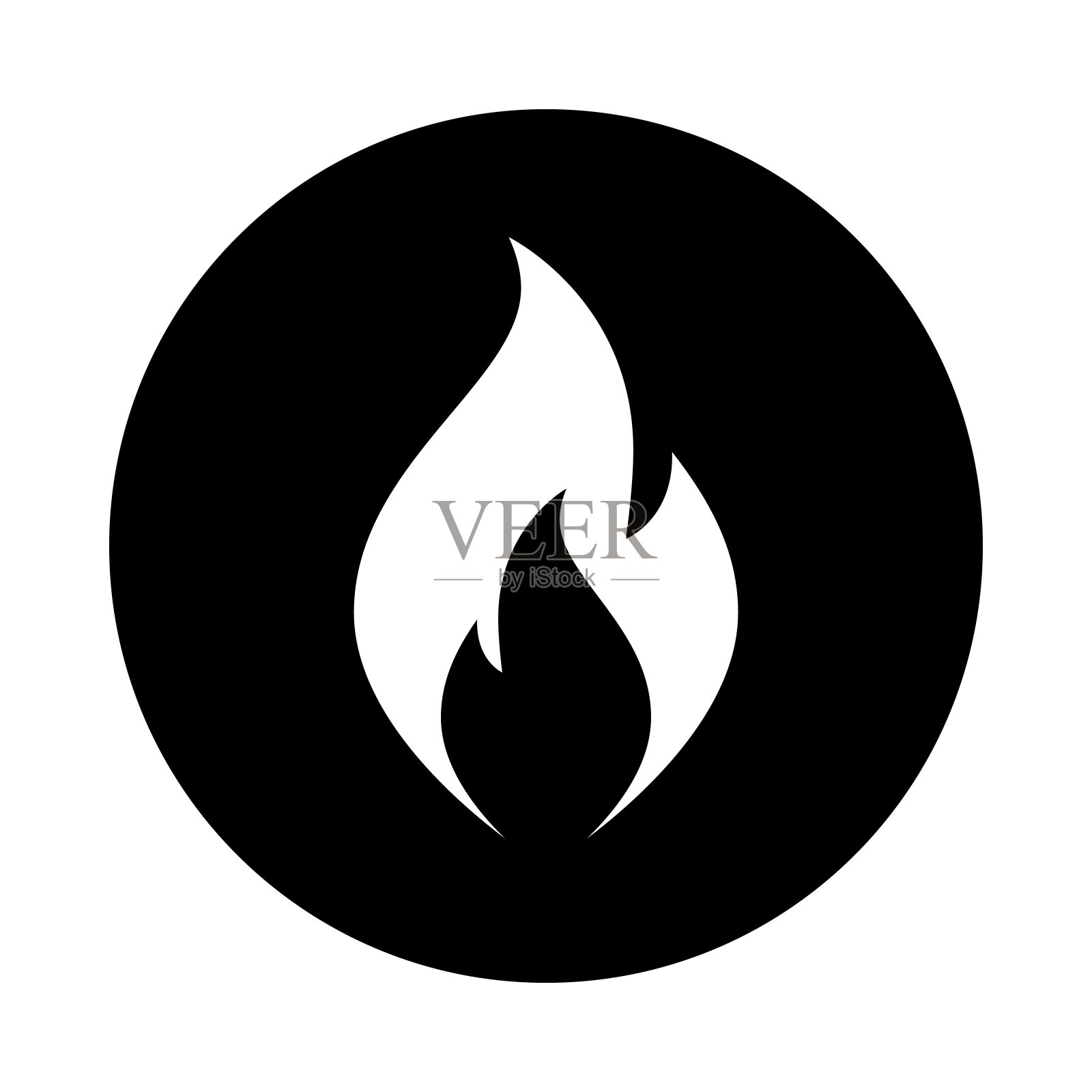 火焰火焰圈图标。黑色，圆形，极简主义图标孤立在白色背景。图标素材