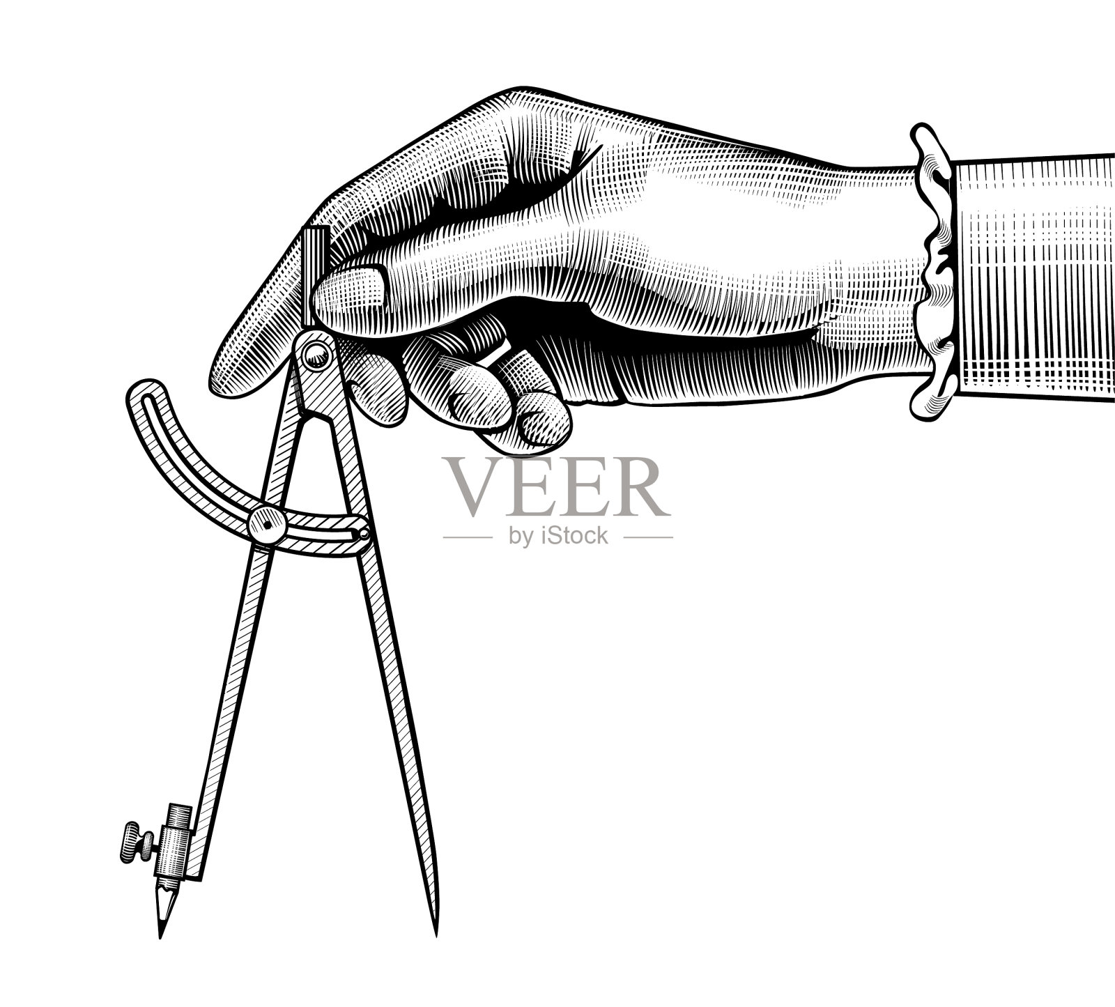 女人的手和一个用来画画的指南针插画图片素材