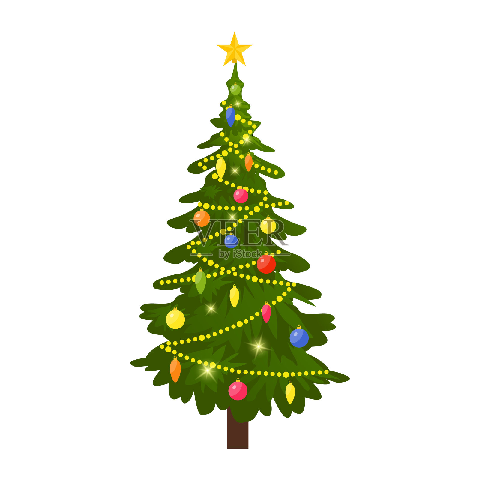 用彩球装饰的圣诞树，插画图片素材