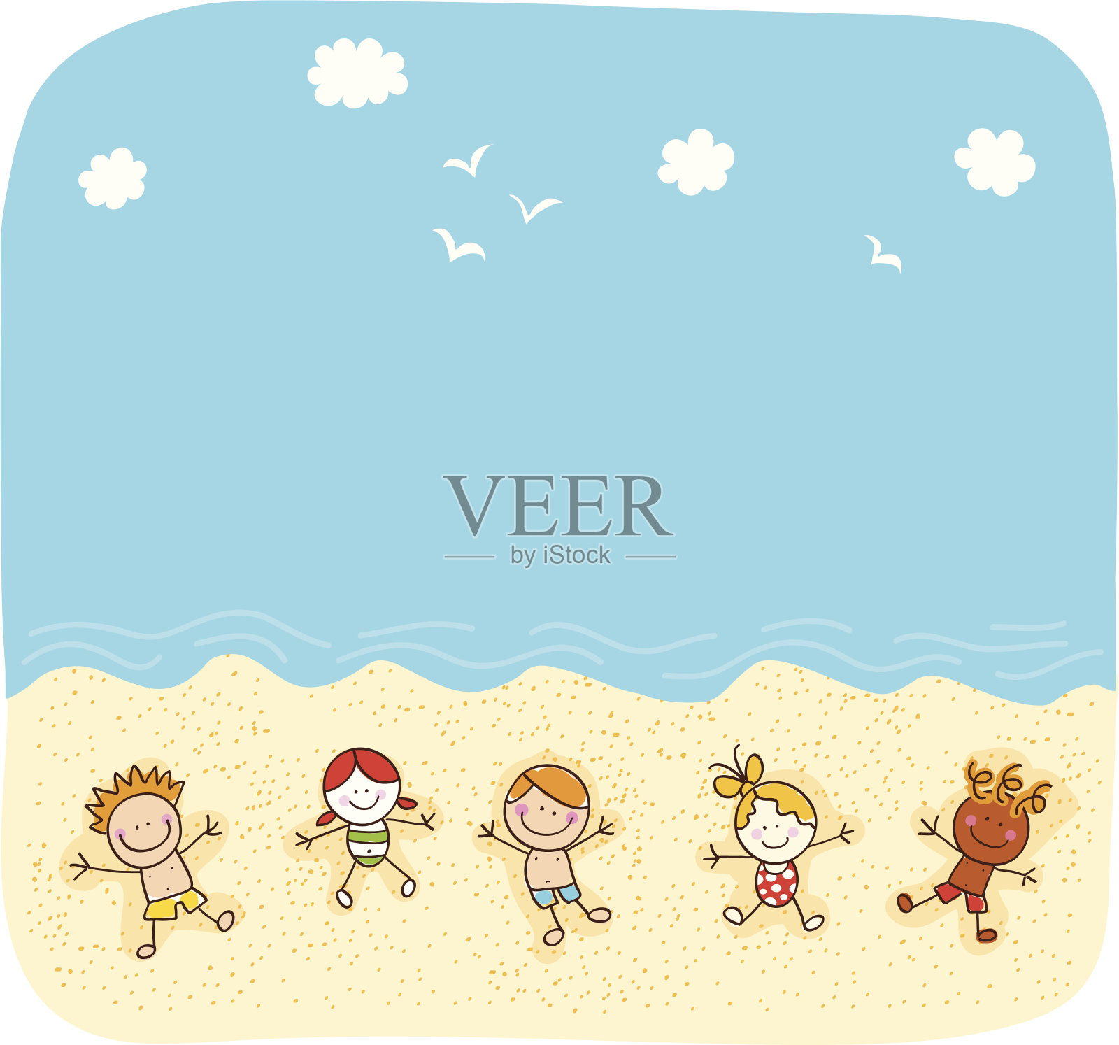 儿童在海滩卡通插图插画图片素材