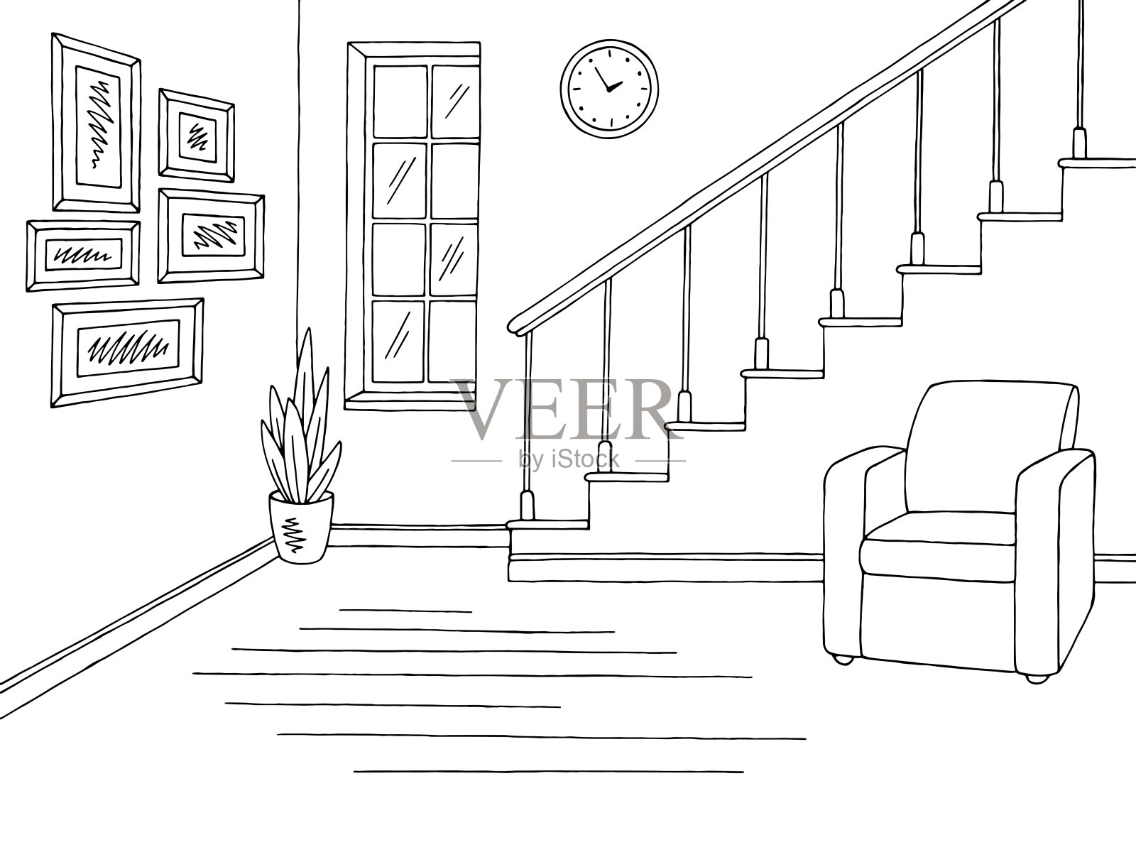 客厅图形黑白室内草图插图矢量插画图片素材