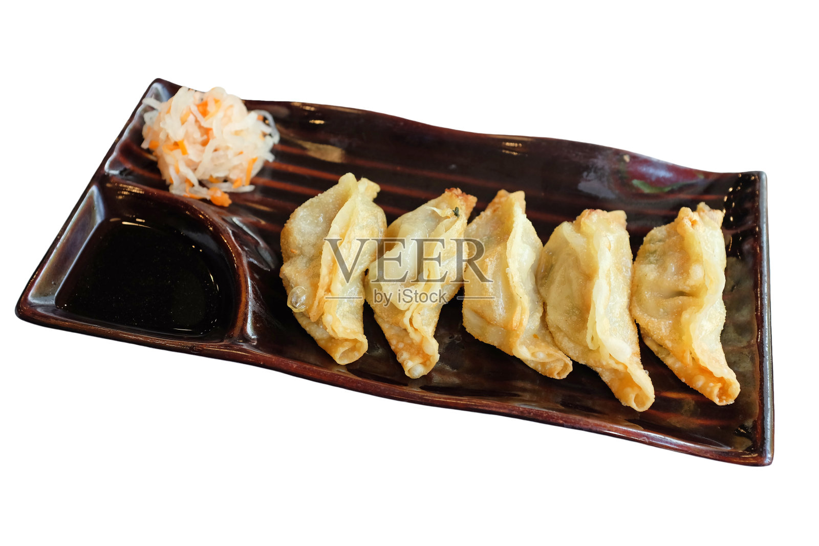 煎饺孤立在白色背景上。受欢迎的日本食品。照片摄影图片