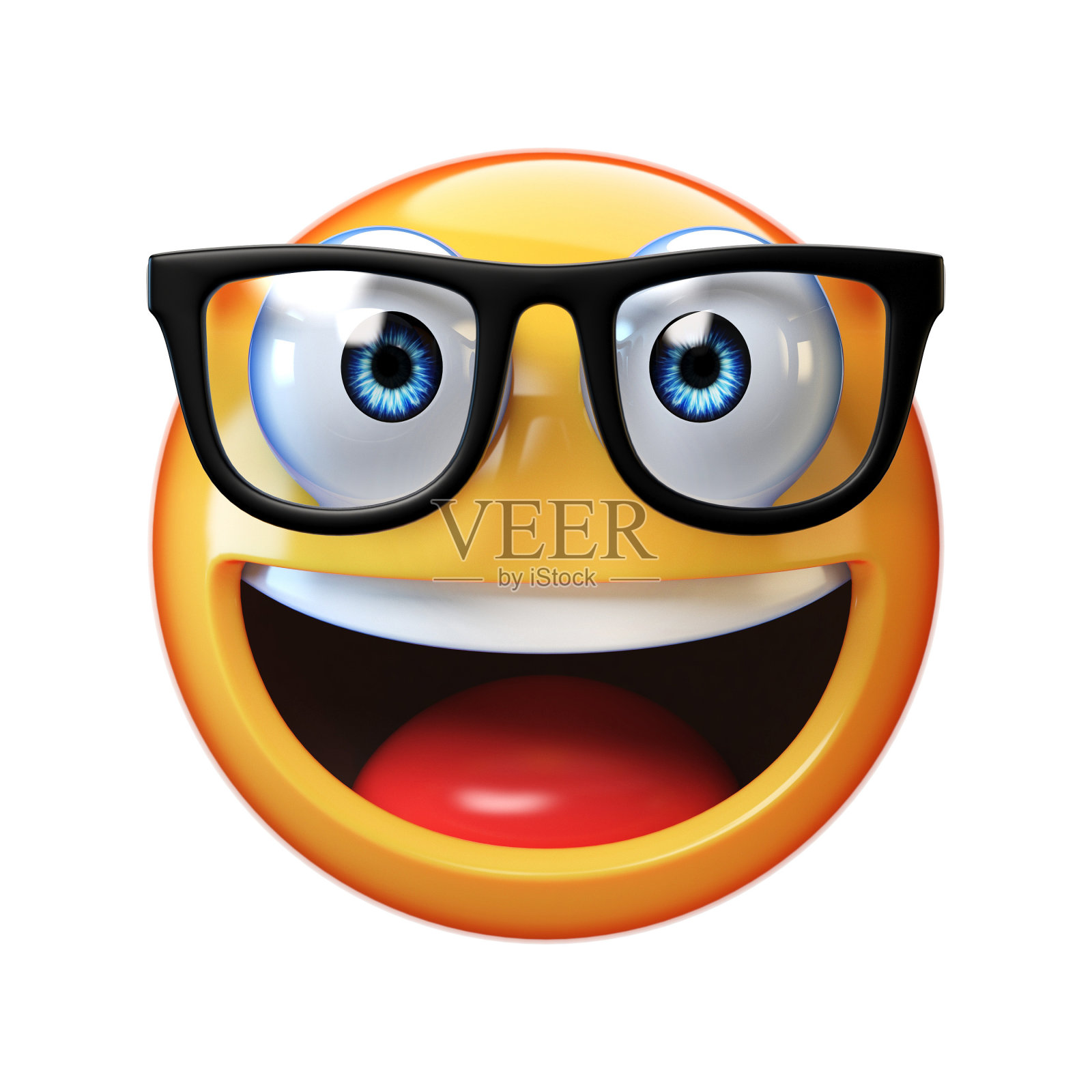 呆子表情符号孤立在白色背景，表情符号与眼镜3d渲染设计元素图片