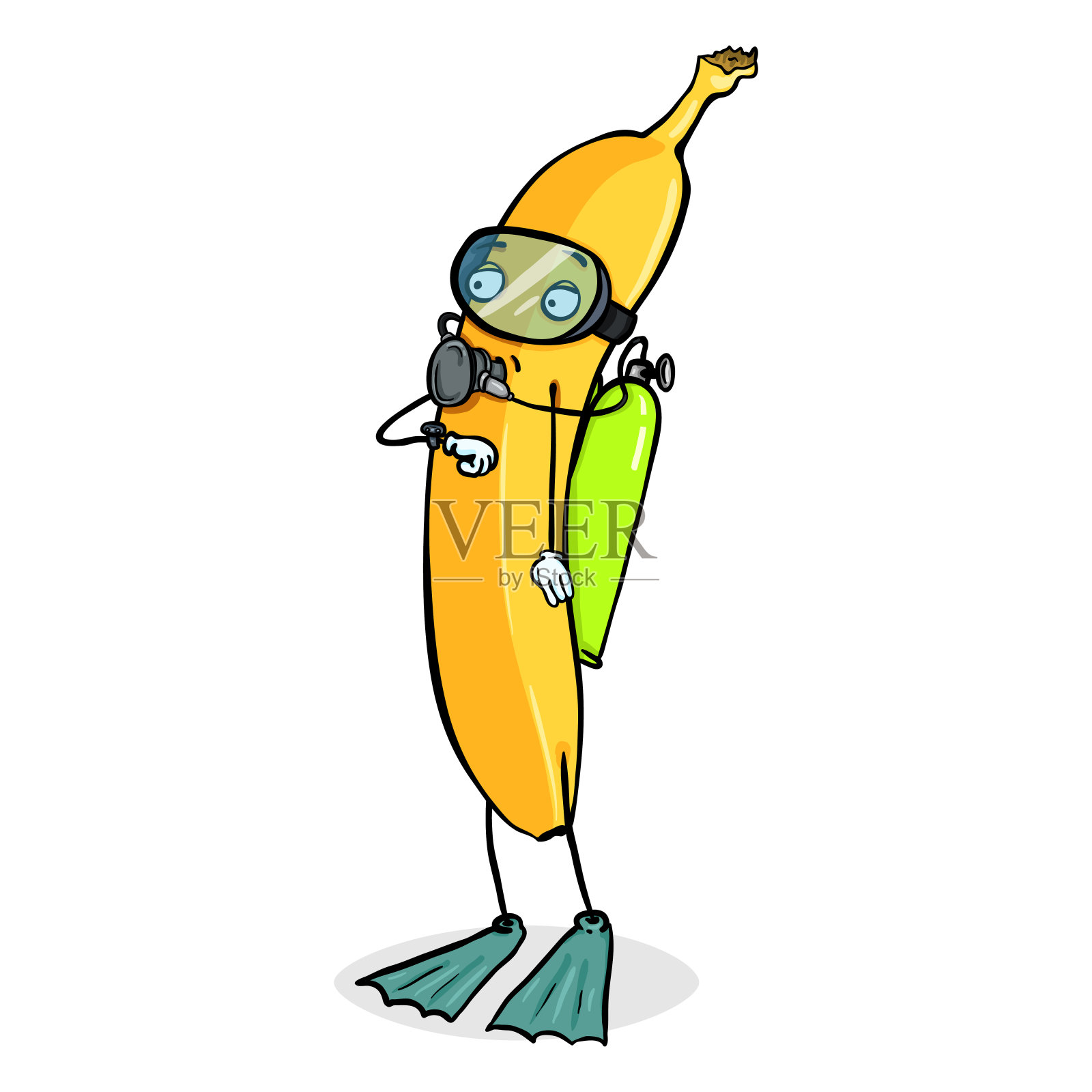 矢量卡通人物-香蕉潜水员与面具和Aqualung设计元素图片