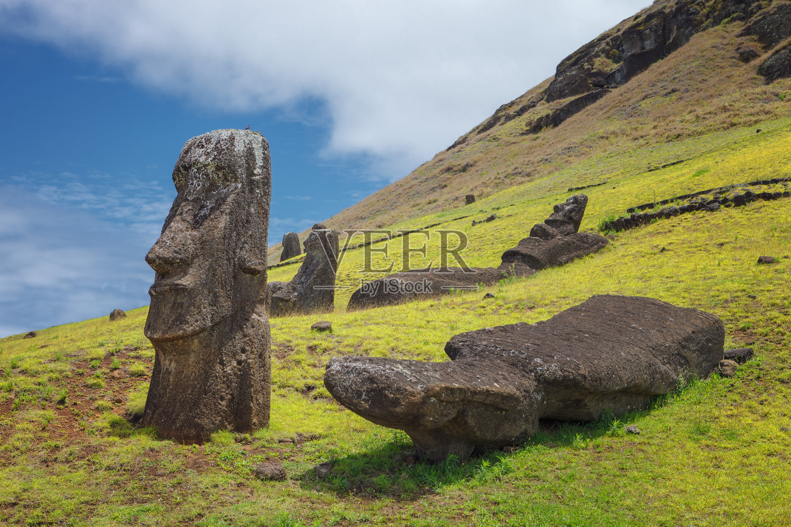 火山和拉诺·拉拉库采石场，复活节岛的摩埃石像大部分都是在那里雕刻的，智利照片摄影图片