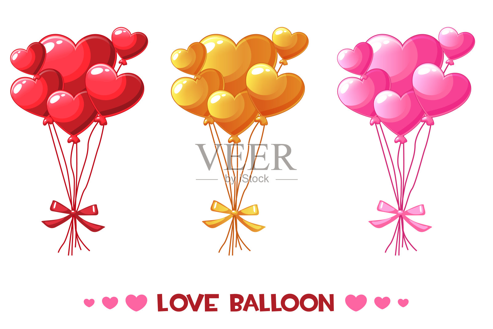 卡通彩色心形气球，集情人节快乐设计元素图片