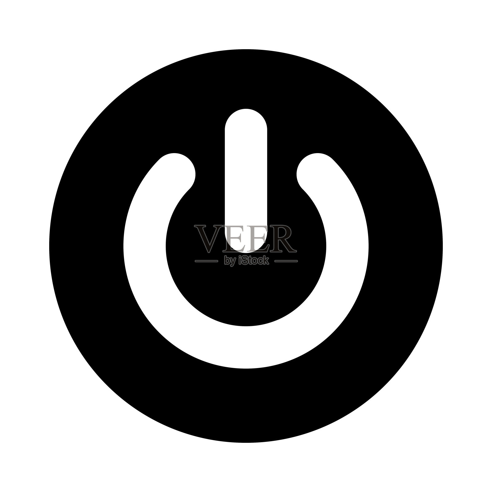 电源按钮圆形图标。黑色，圆形，极简主义图标孤立在白色背景。开关按钮简单剪影。图标素材