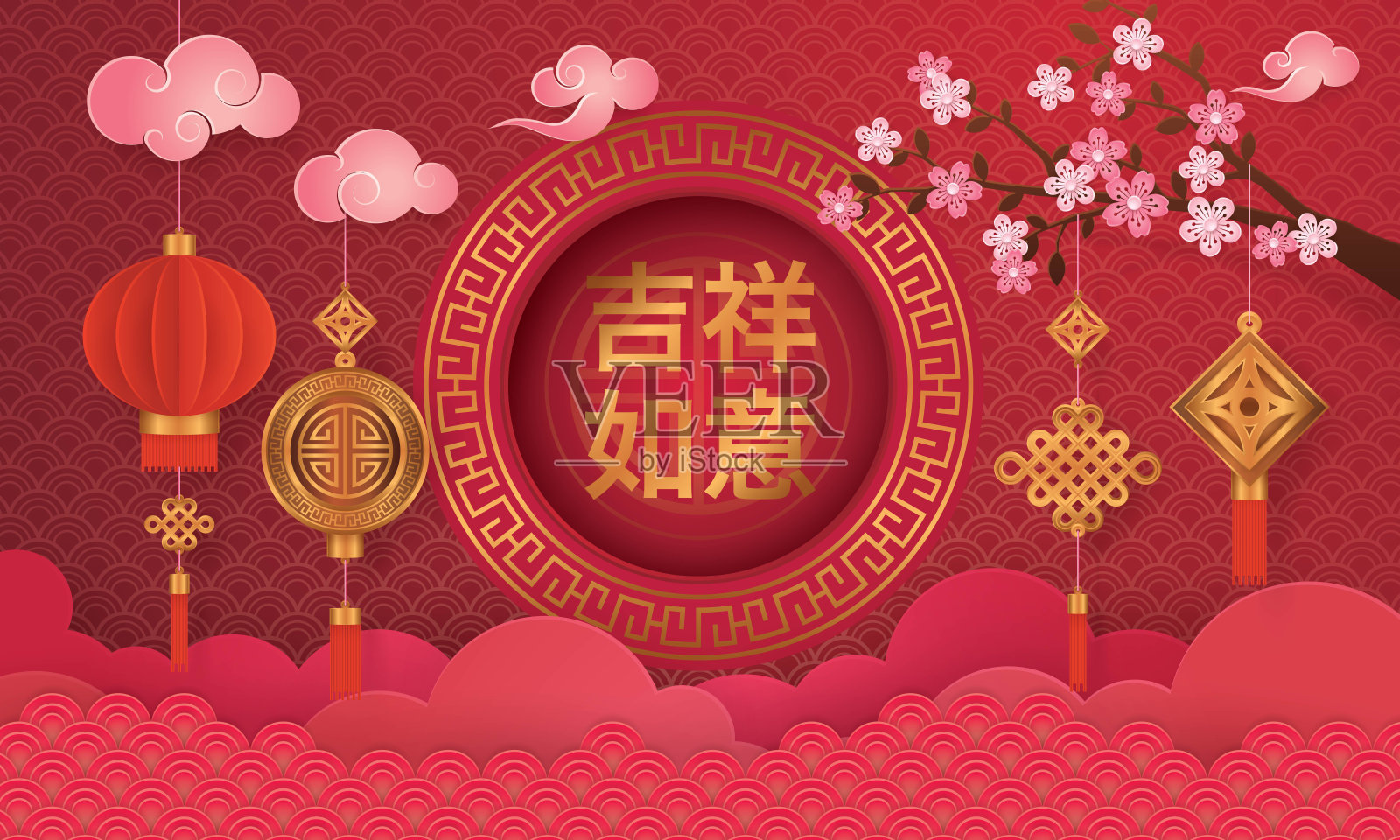 有边框和水背景的中国新年贺卡插画图片素材