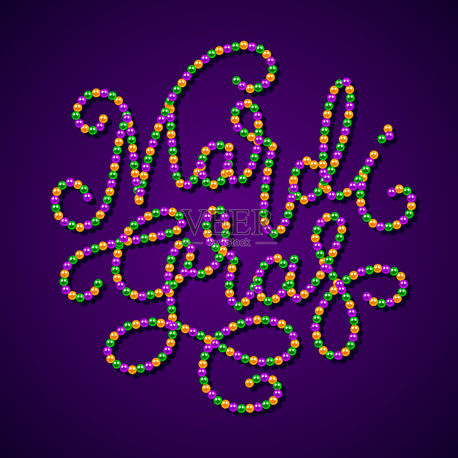 狂欢节的刻字由金色、绿色和紫色的珠子组成插画图片素材