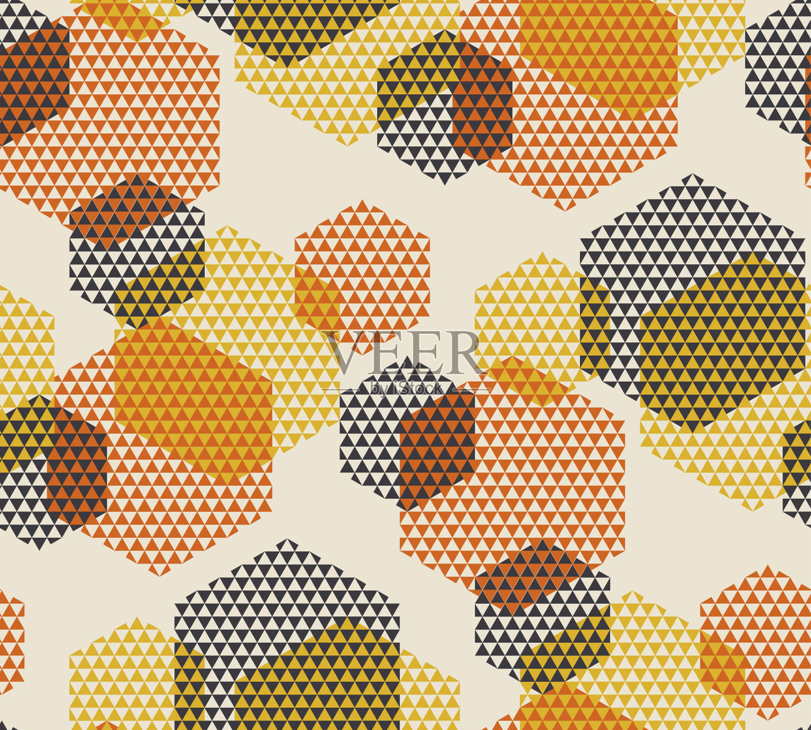 几何无缝模式矢量插图复古60年代风格。复古70年代的几何形状图形抽象可重复的主题地毯，包装纸，织物，背景。插画图片素材