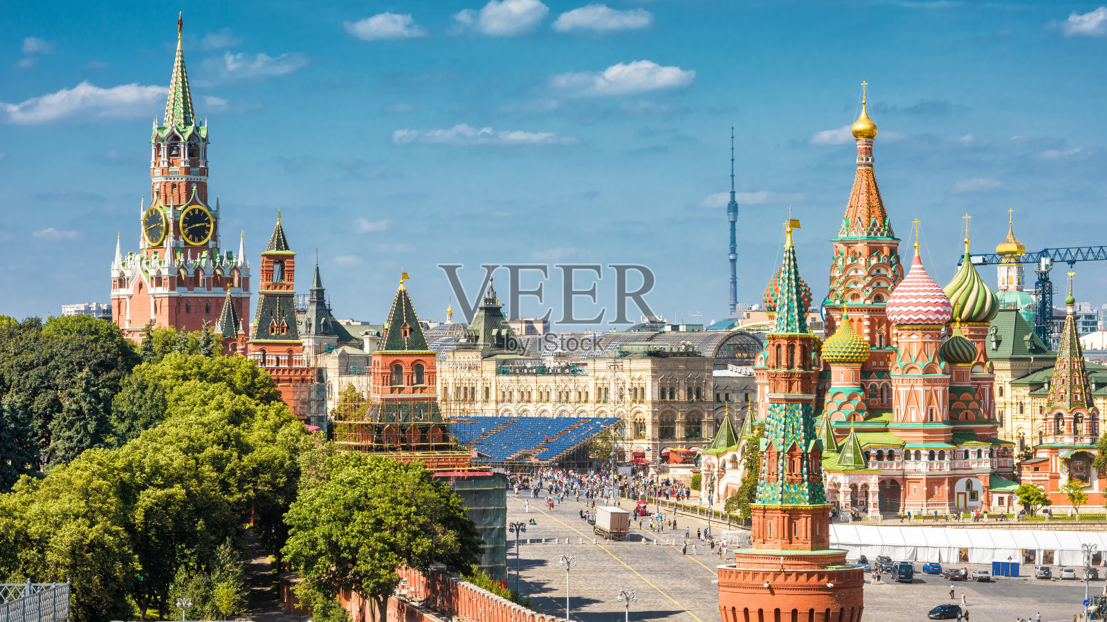 莫斯科克里姆林宫和红场上的圣巴西尔大教堂照片摄影图片