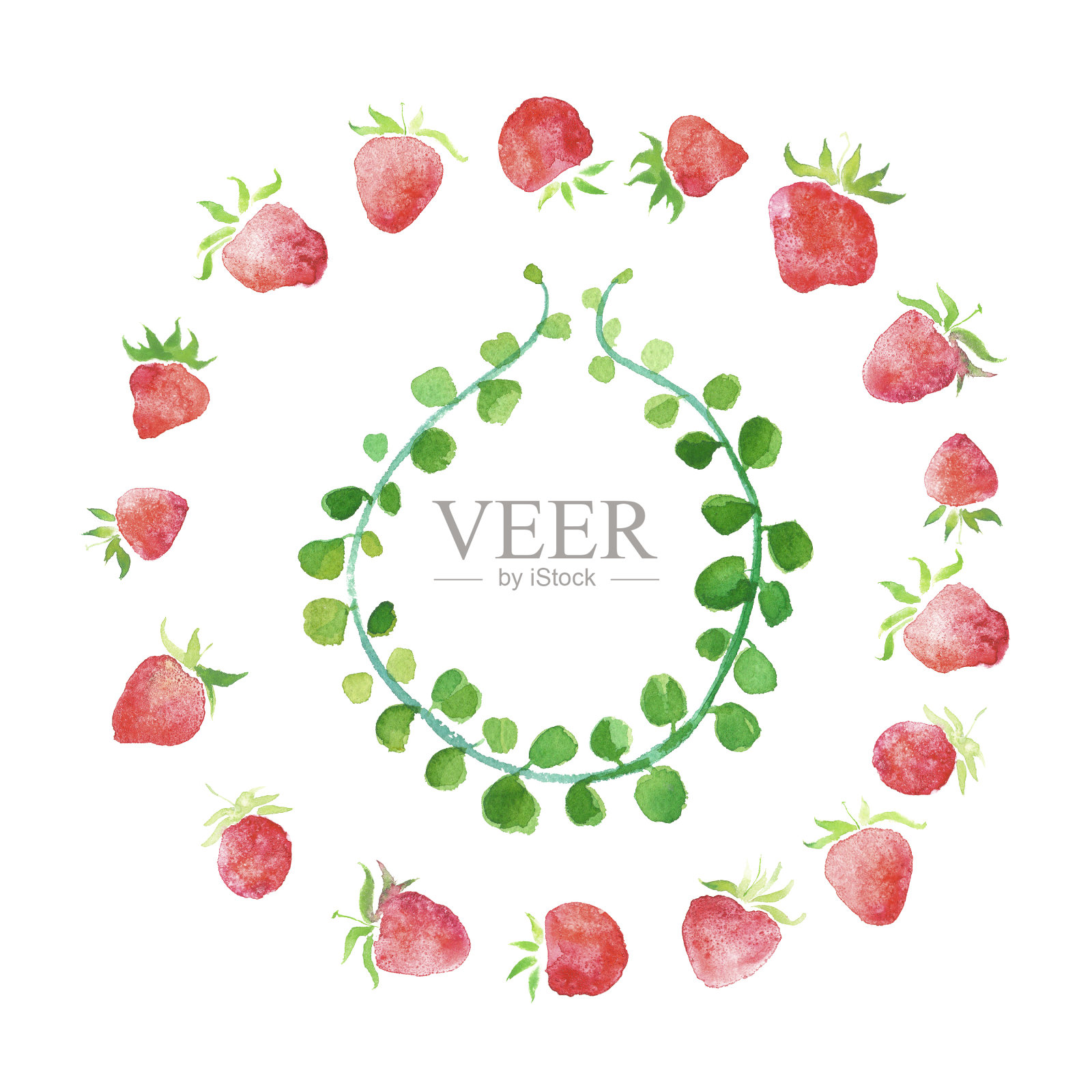 水彩草莓，婚礼浆果乡村框花环插画图片素材