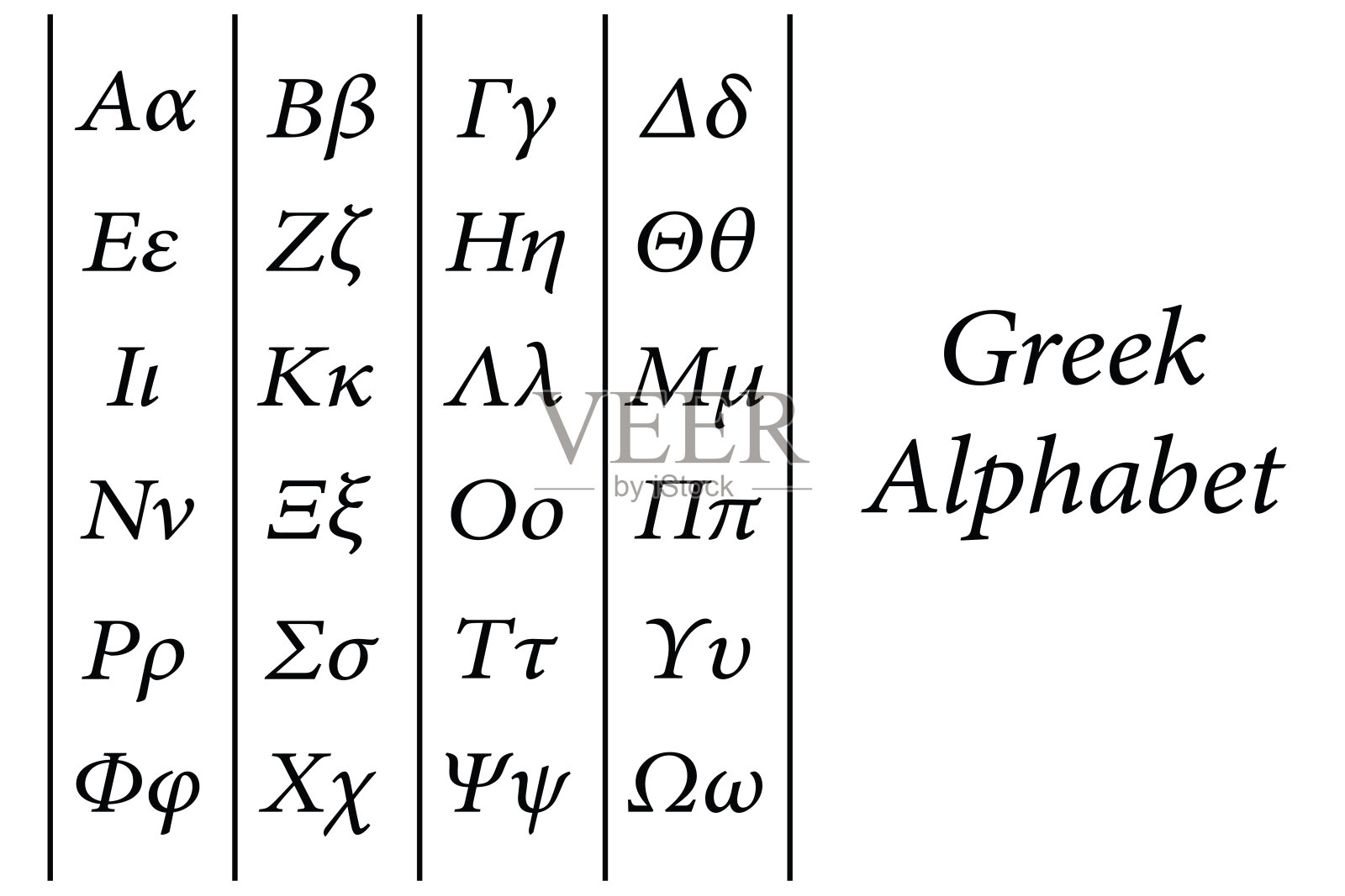 希腊字母向量用大写和小写字母-学校教育概念插画图片素材