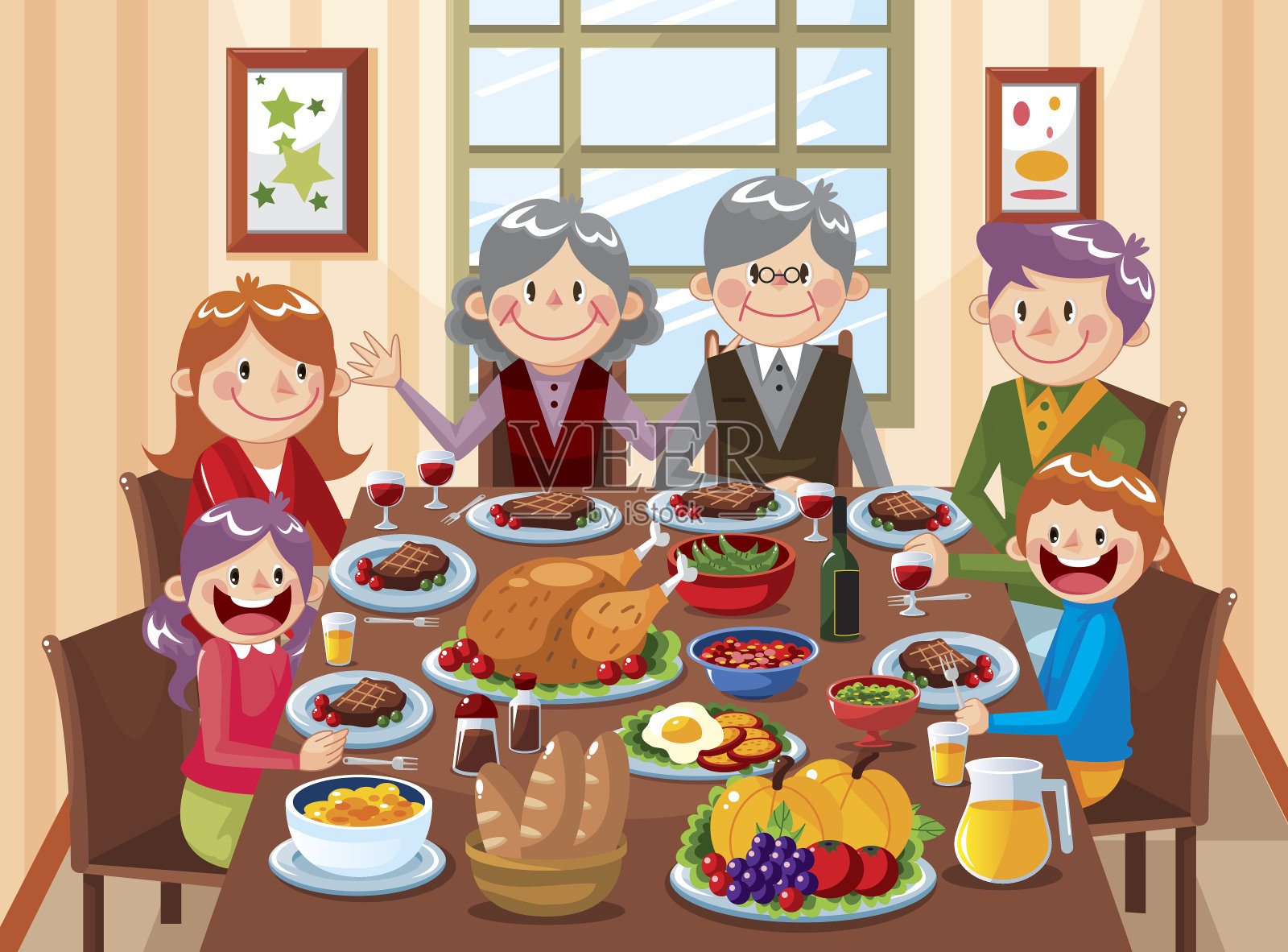 家庭聚餐时间插画图片素材