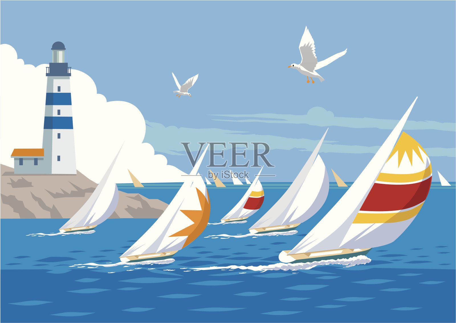 帆船竞赛插画图片素材