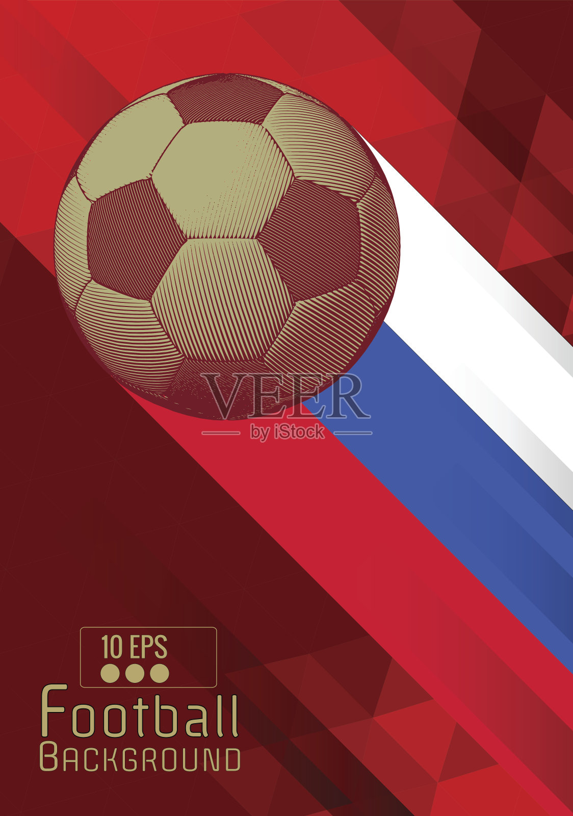 雕刻足球图形布局与颜色条纹在红色BG设计模板素材