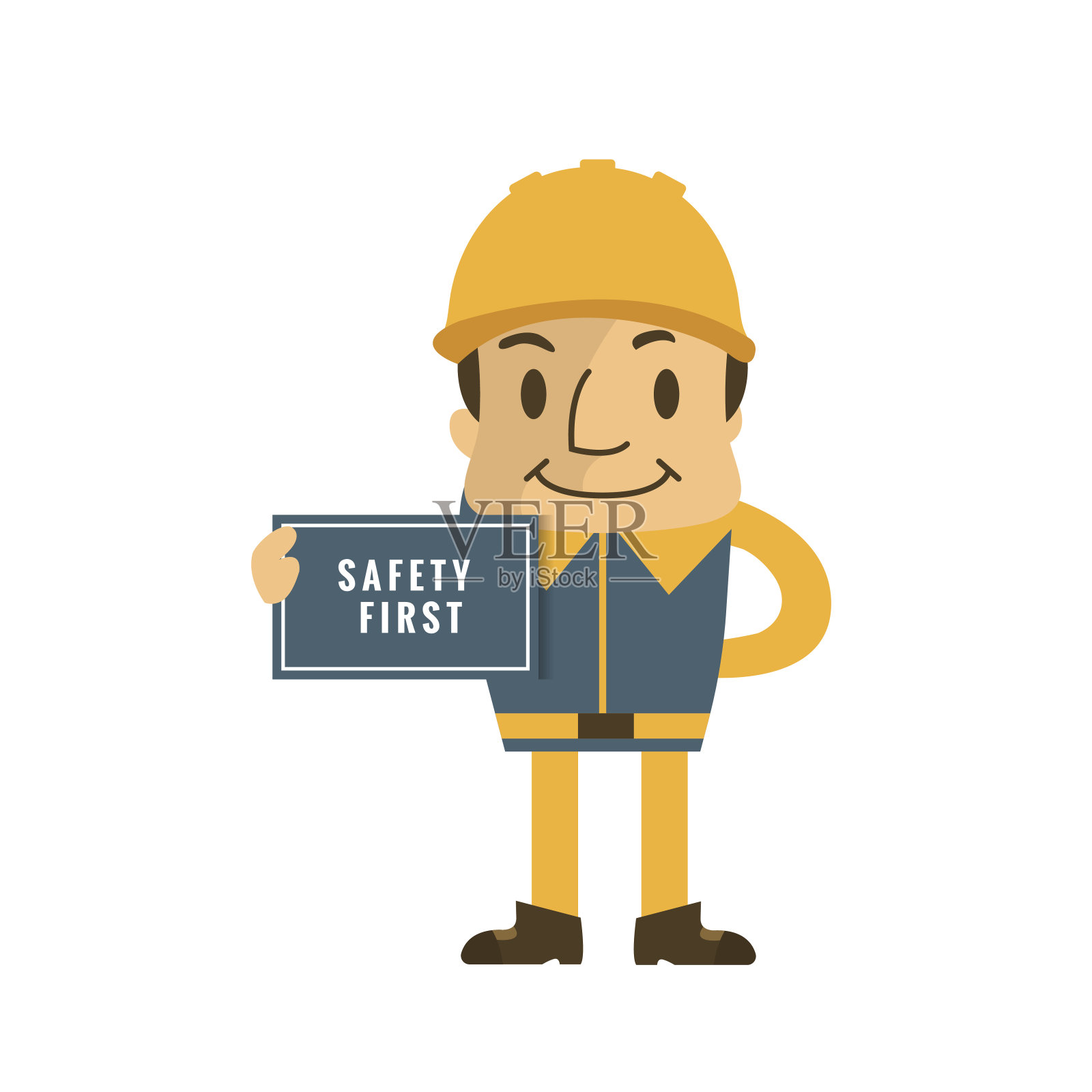 建筑工人拿着安全第一的标牌，安全第一，健康安全，矢量插画设计元素图片