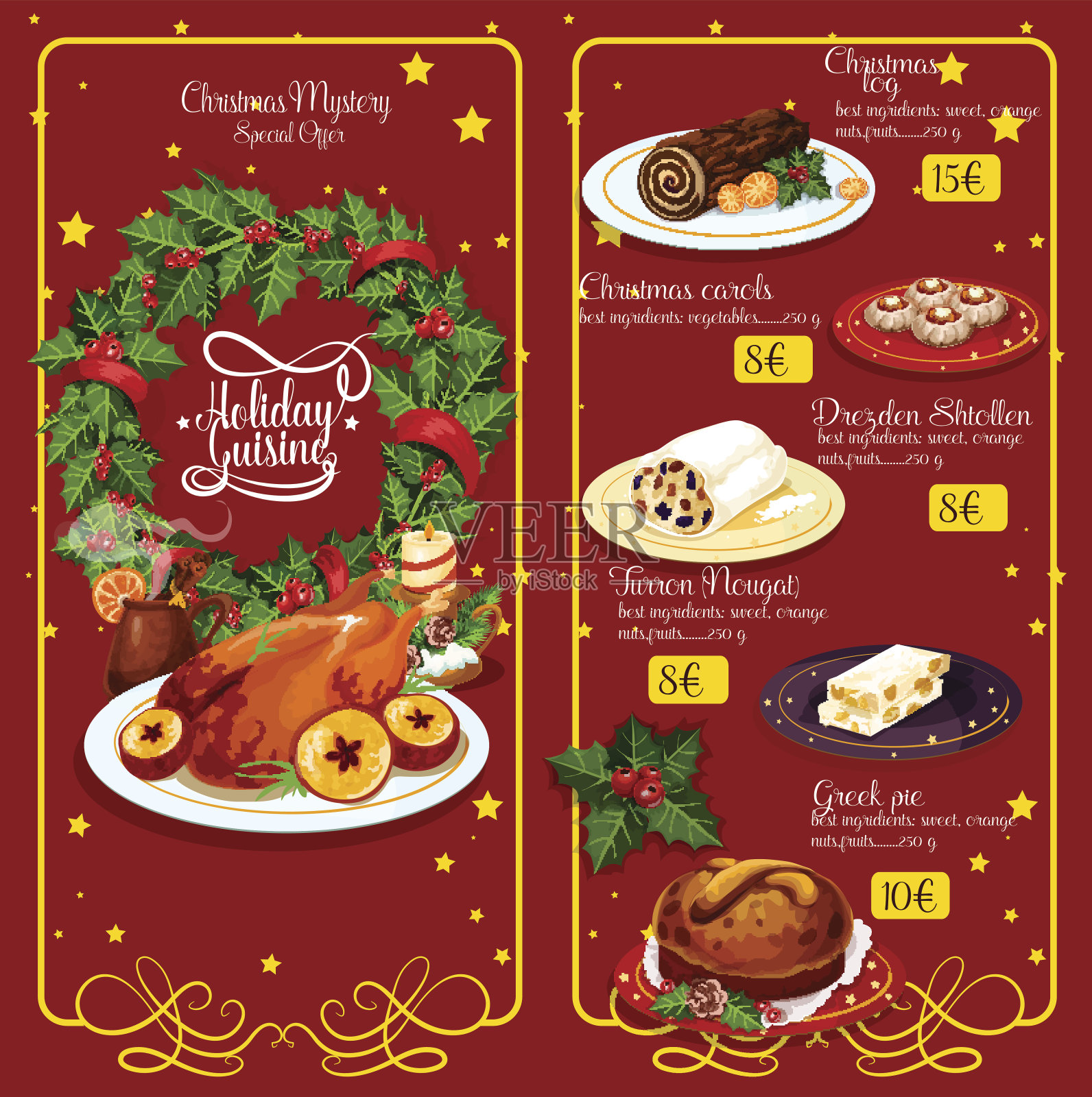 圣诞晚餐菜单节日模板设计插画图片素材