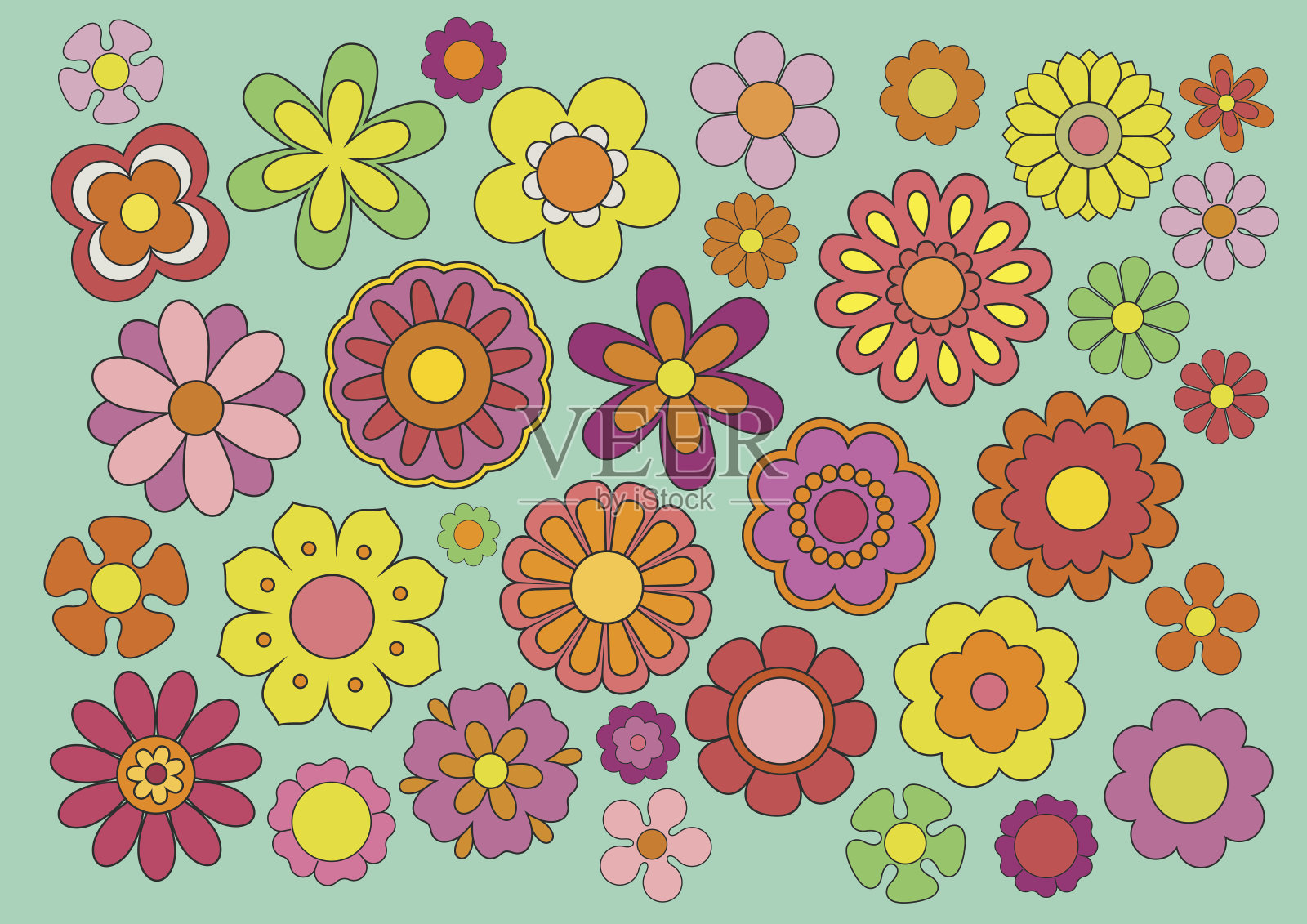 六十年代的花插画图片素材