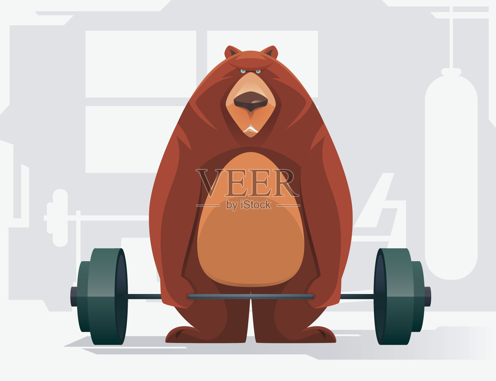 胖熊举杠铃插画图片素材
