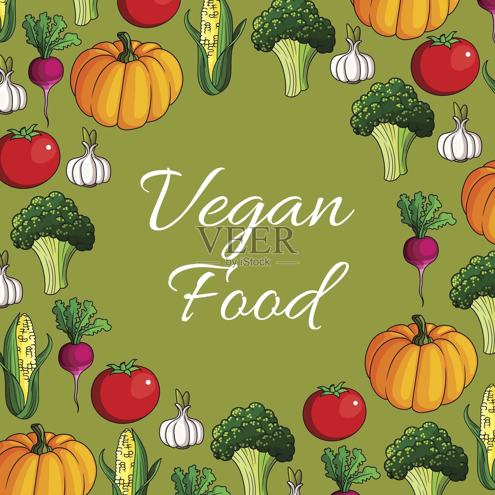矢量海报的蔬菜或素食素食物插画图片素材